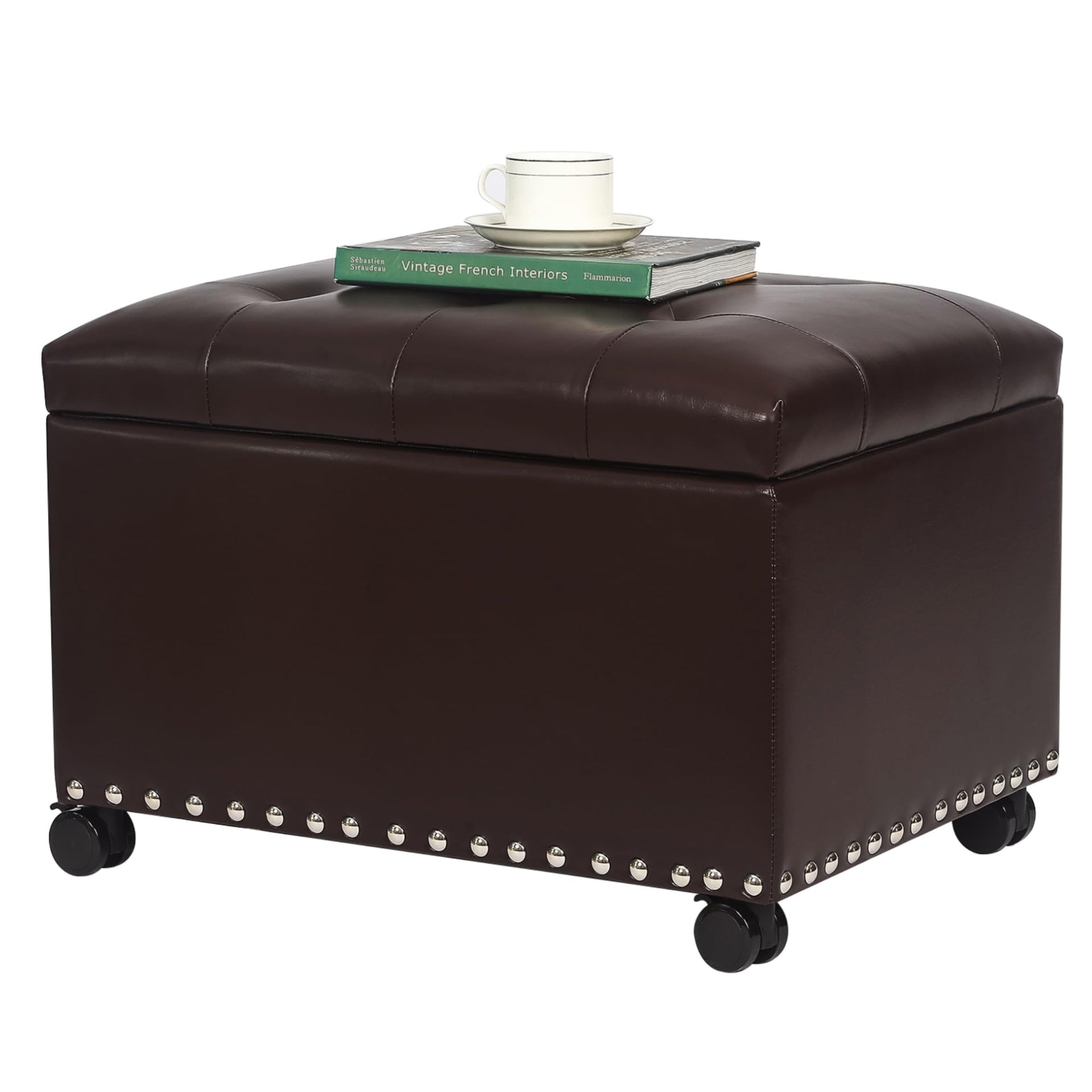 Leather Storage Ottoman with 360° Caster Wheels 24