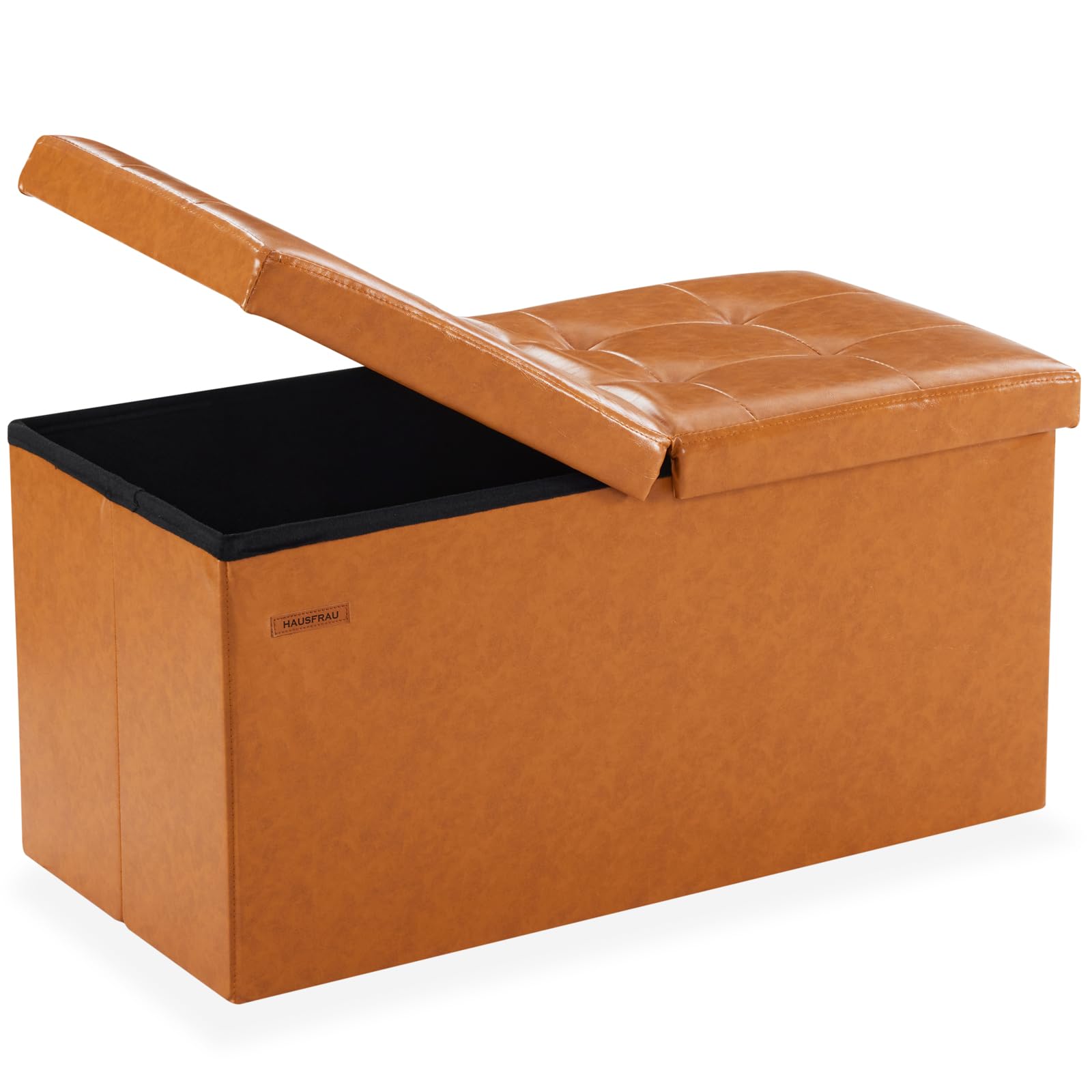 Ottoman with Storage Bench Folding Foot Rest Stool Cognac Brown