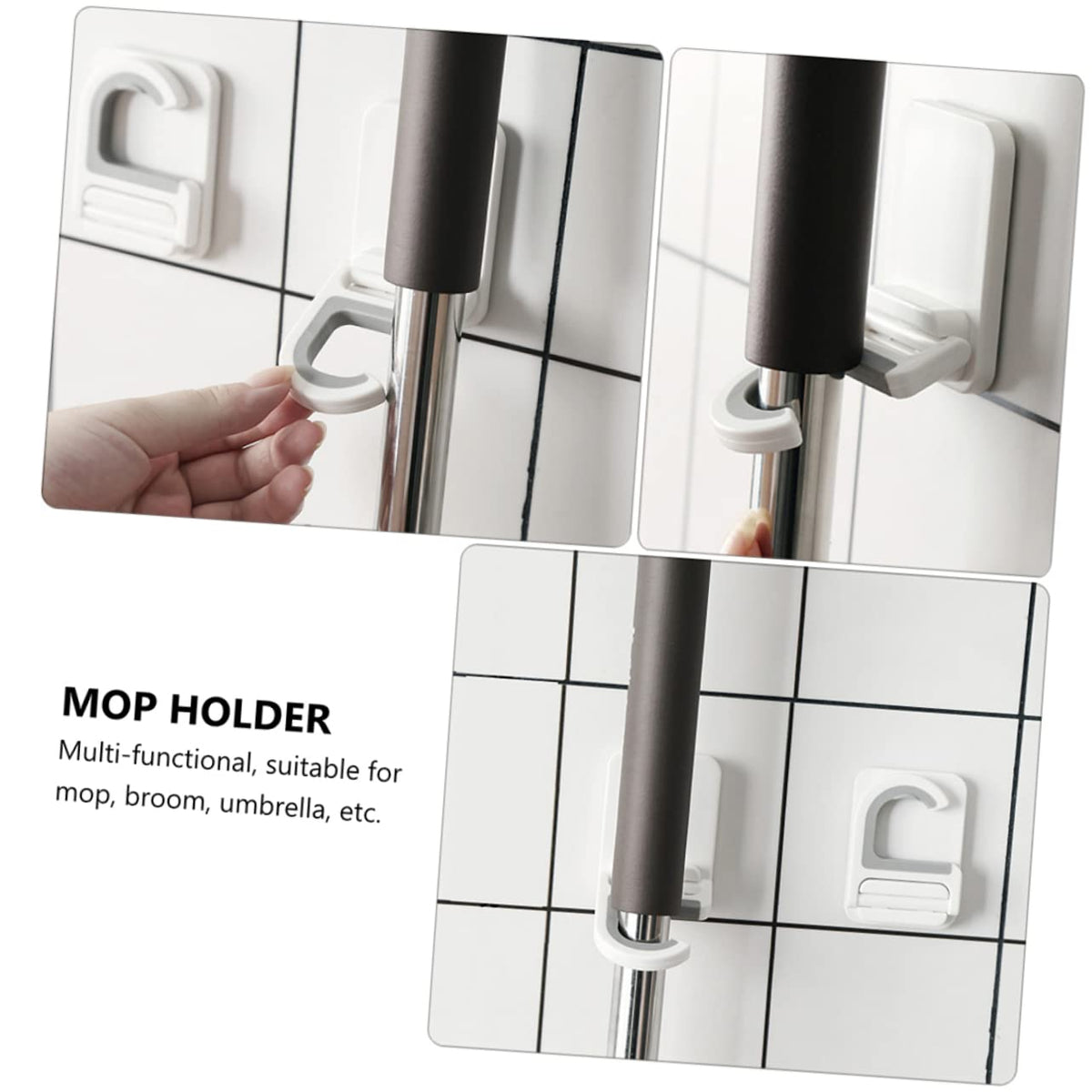3pcs Punch Wall Mounted Mop Hooks Mop Organizer Multi Functional Broom Holder for Home Kitchen Garage Storage