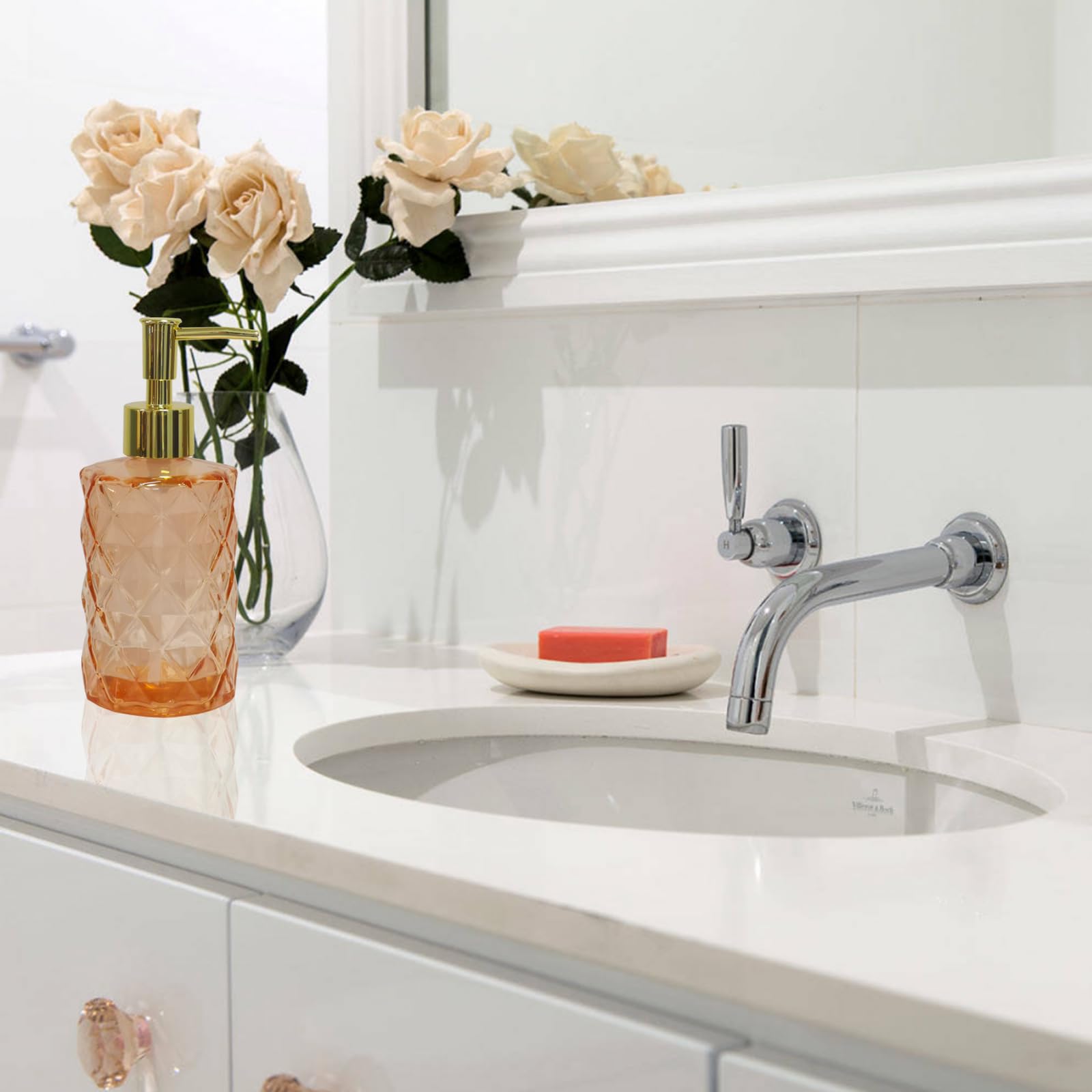 Glass Soap Dispenser with Gold Plastic Pump