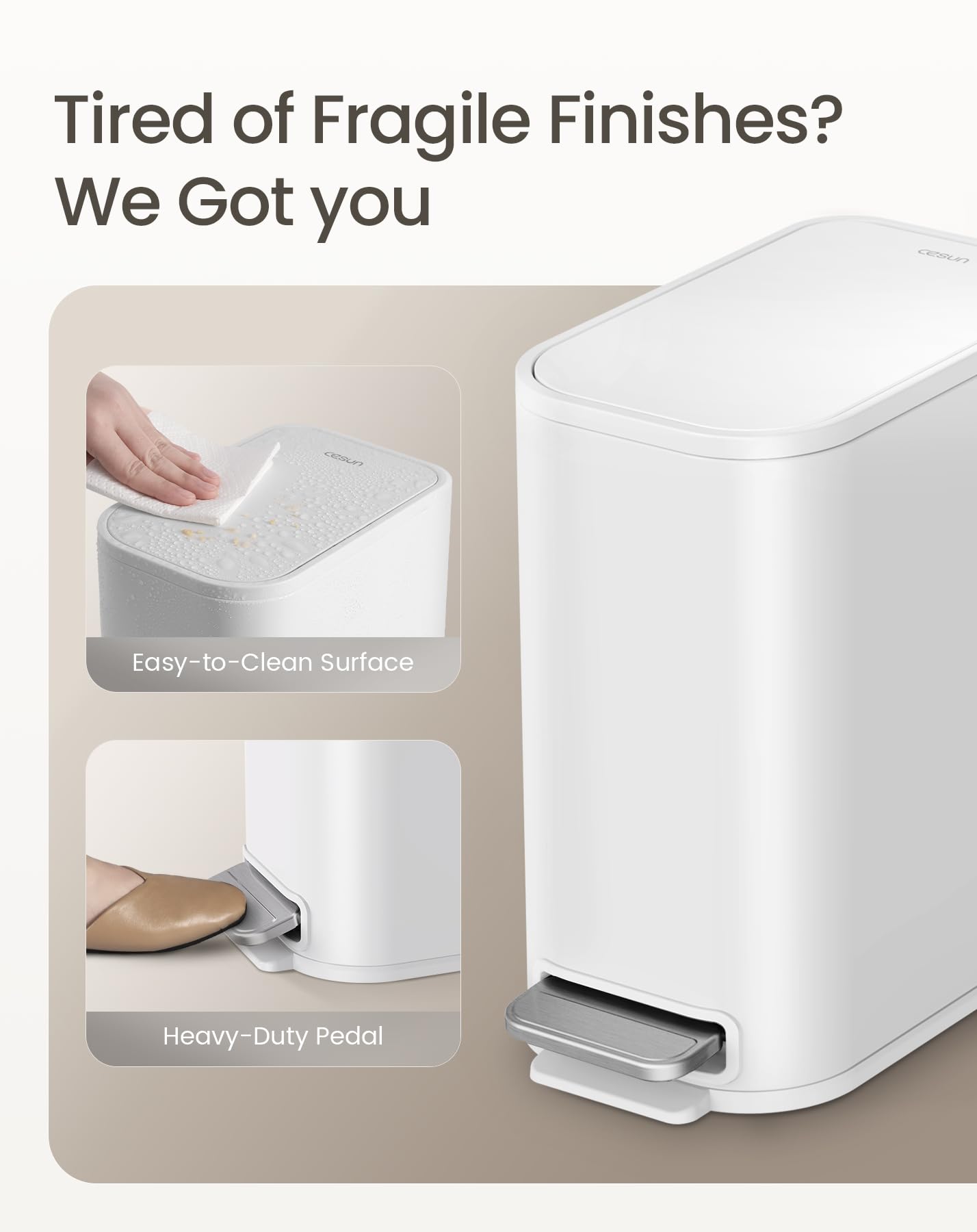 Small Bathroom Trash Can with Lid Soft Close & Pedal