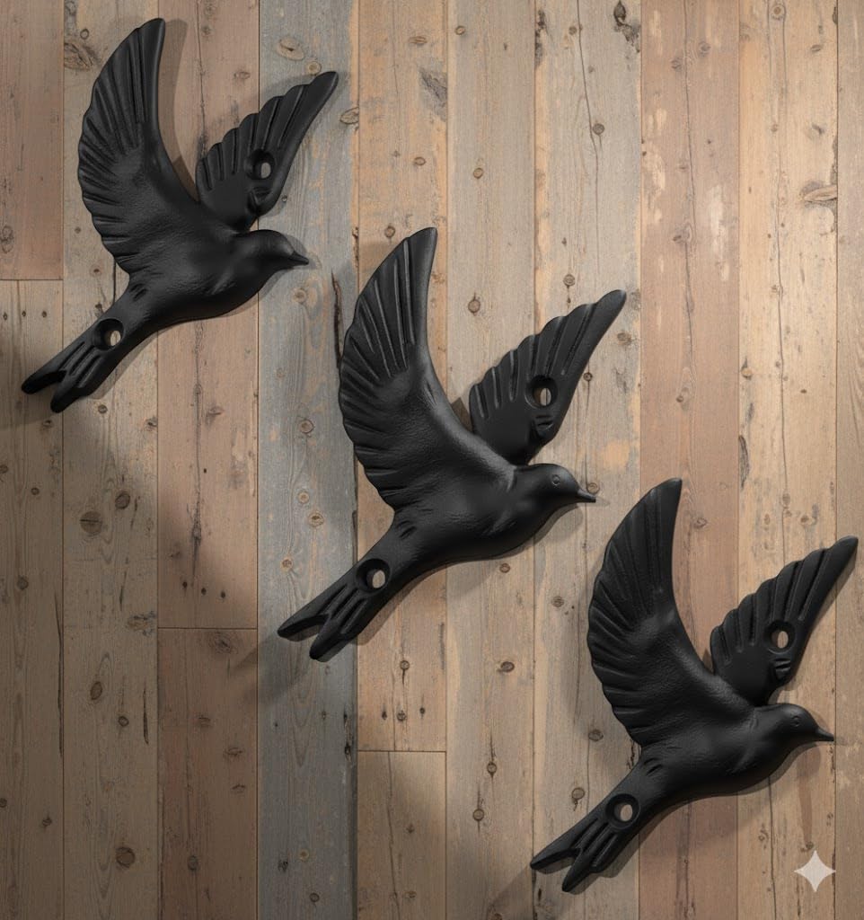 Flying Bird Iron Cast Decorative Bird Wall Mounted Coat Hooks (3 Count)