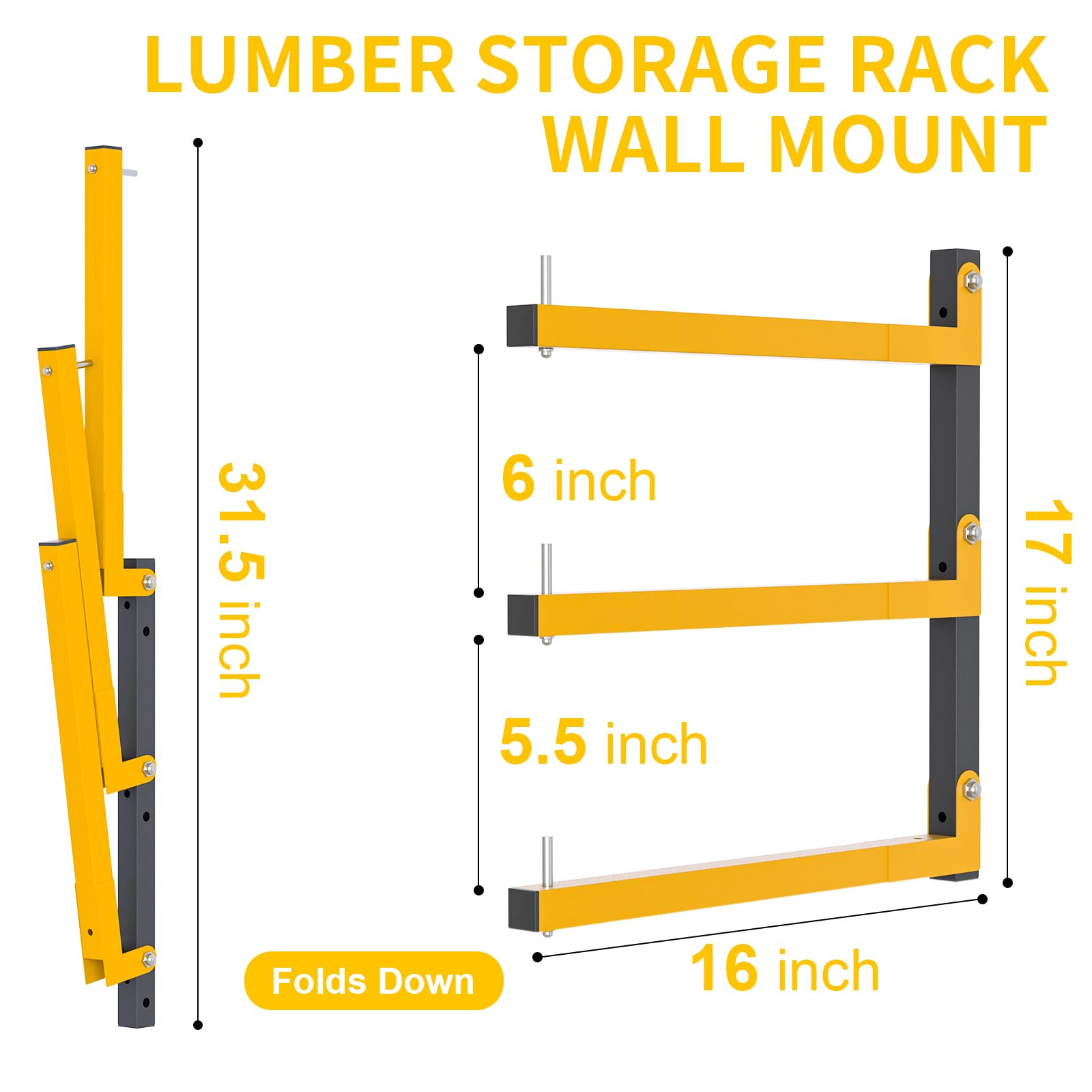 6 PACK Lumber Storage Rack Wall Mount Wood Organizer Storage Racks Heavy Duty Shelf Brackets with 9 (6 Count)