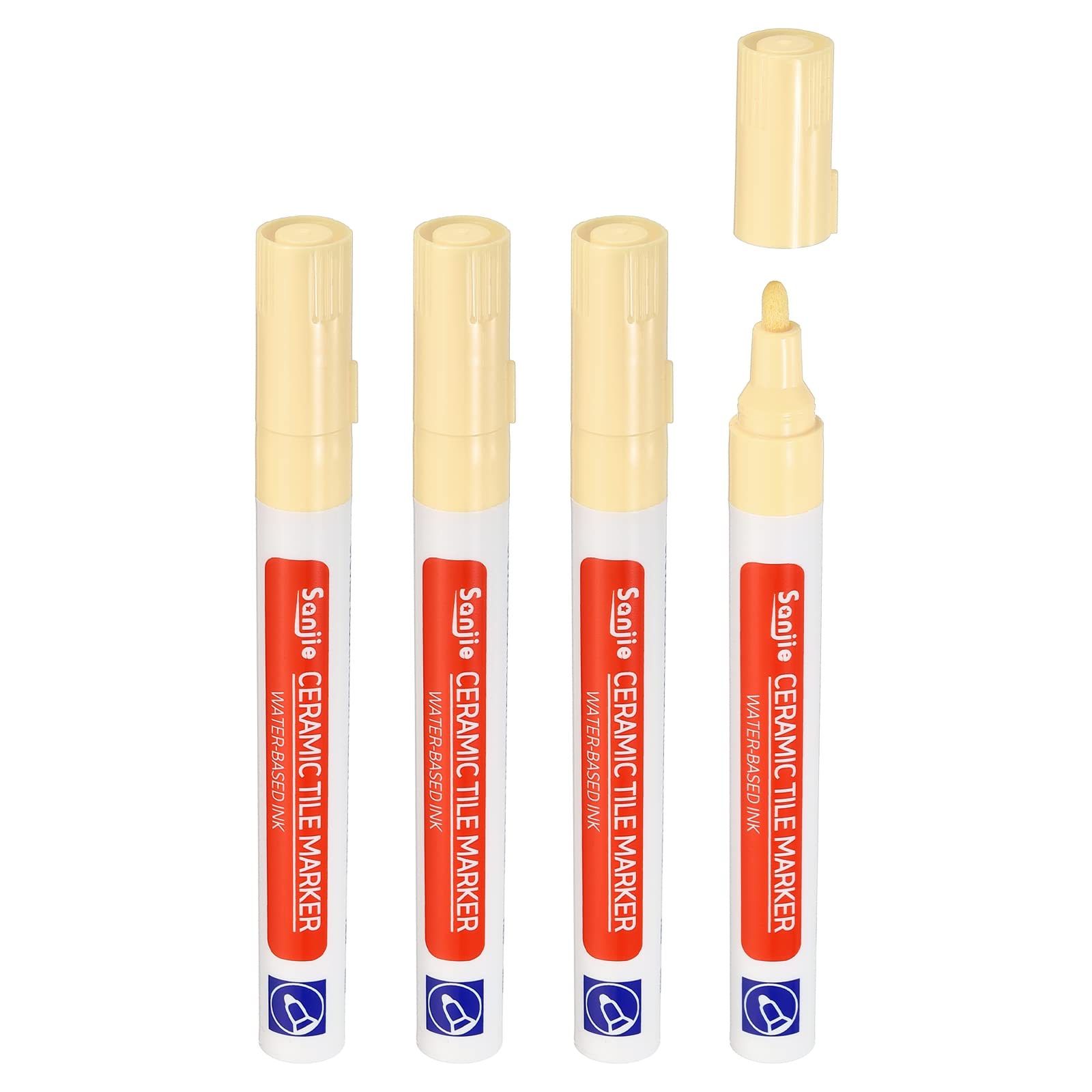 Grout Pen 4 Pack Beige Tile Marker Waterproof Grout Sealer Pen Tile Repair Pens Paint Pens for Wall Floor Bathroom Kitchen Refresh (4 Count)
