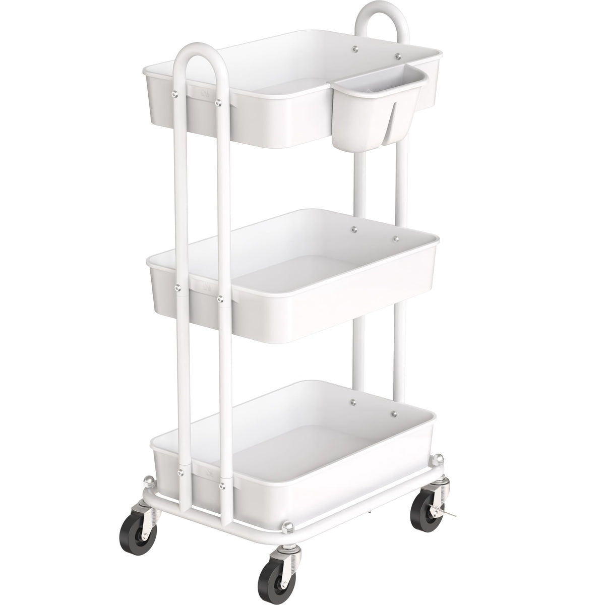 3 Tier Rolling Utility Cart with Hanging Bucket