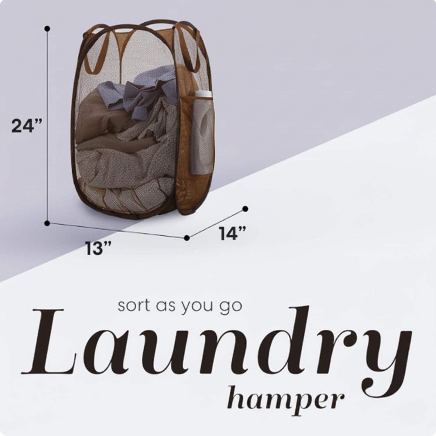 Collapsible Mesh Pop Up Laundry Hamper with Side Pocket