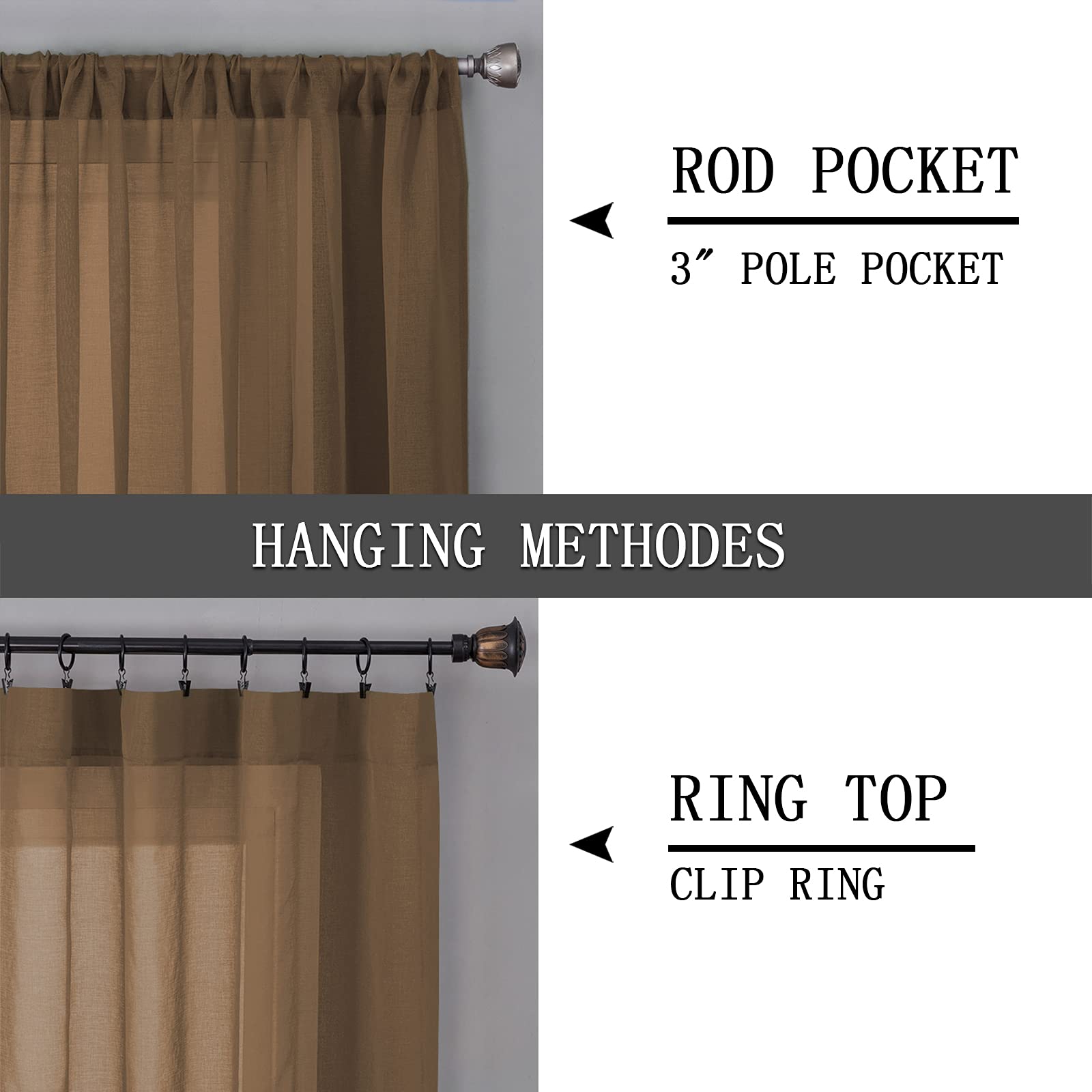 Sheer Curtain Linen Textured Bedroom Curtains Sheer Light Filtering Rod Pocket Voile Curtain for Living Room