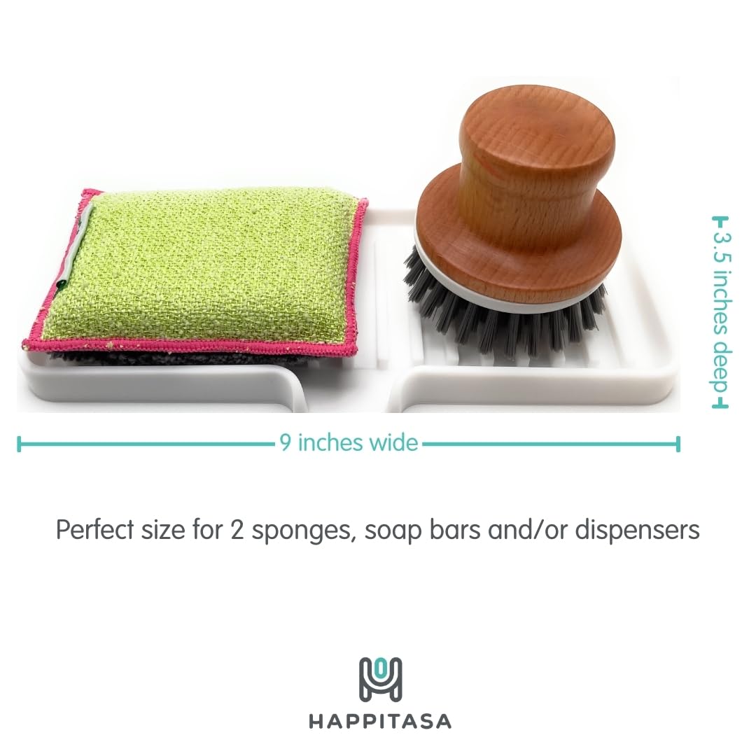 Silicone Soap Dish Tray and Sponge Holder with Drain Chute