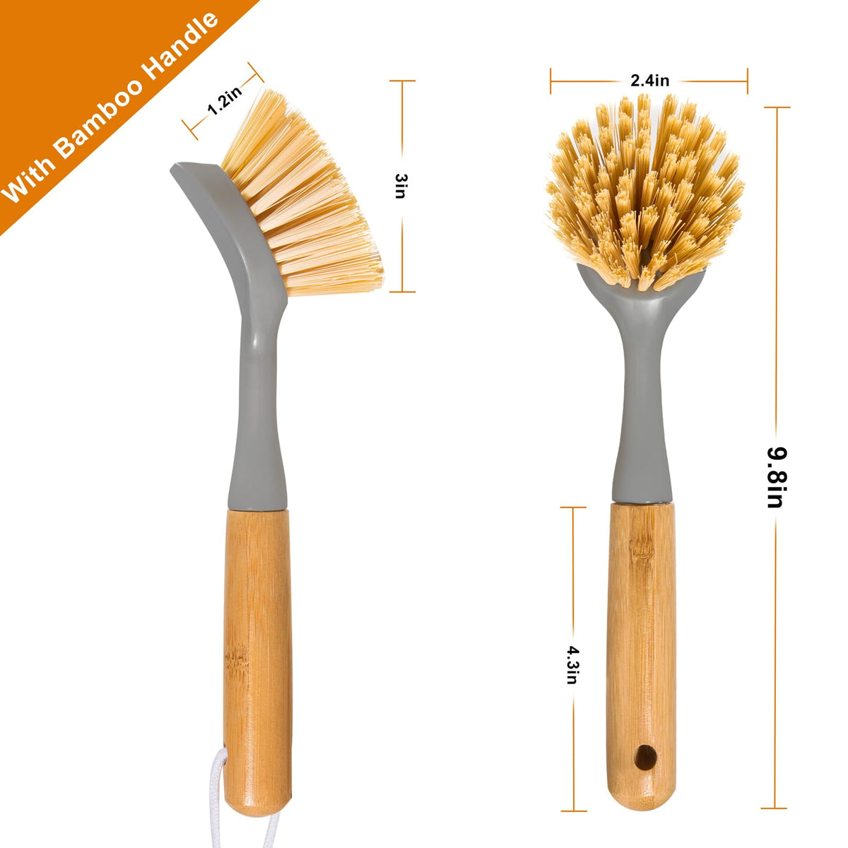 2 Pack Dish Brushes with Bamboo Handle (2 Count)