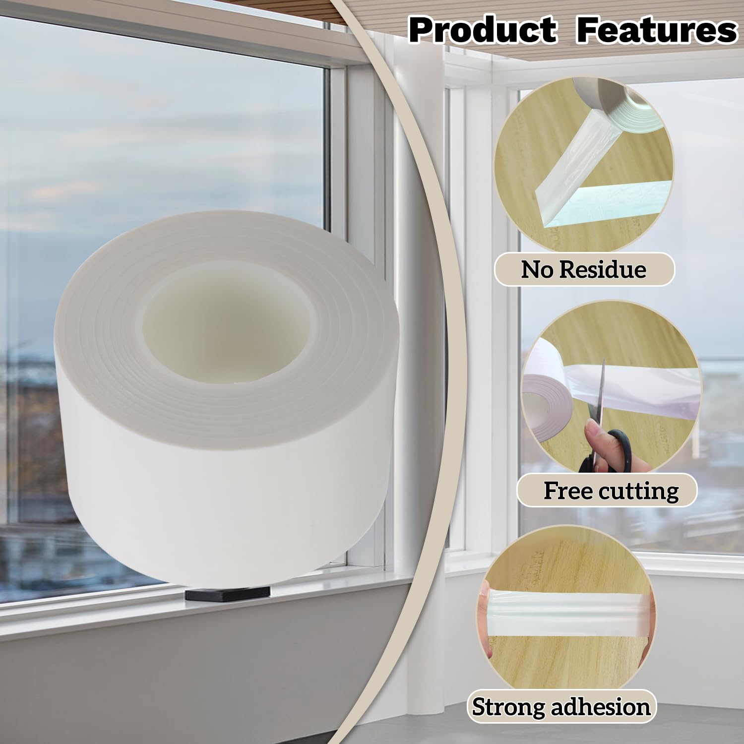 Window Insulation for Winter Weather Sealing Tape 2 Inch x 50 Yards Weather Stripping Residue Free Draft Isolation Sealing Film Tape for Shower Glass Gaps and Doors Windows (150 Foot)