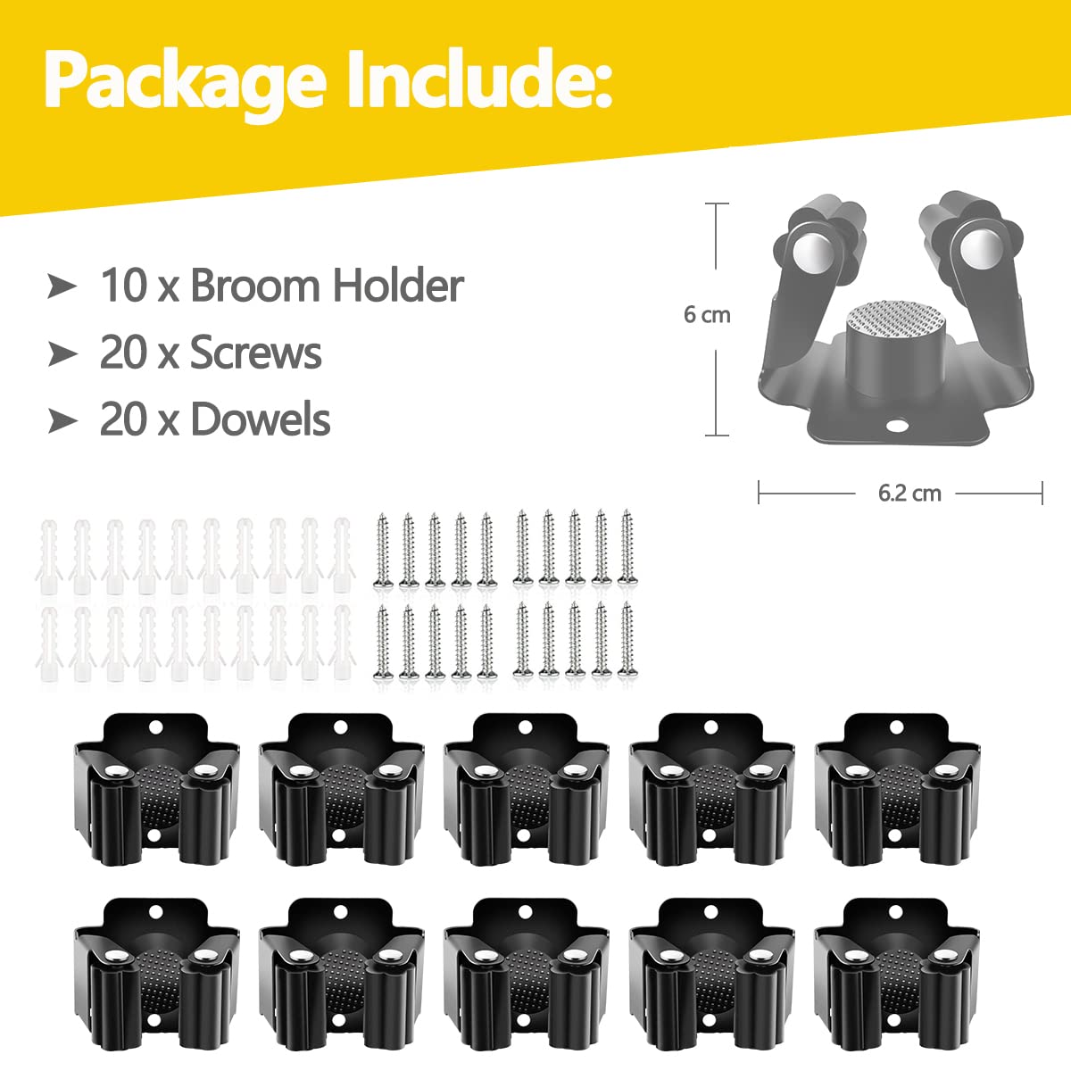 10 Pack Broom Holder Wall Mount (10 Count)