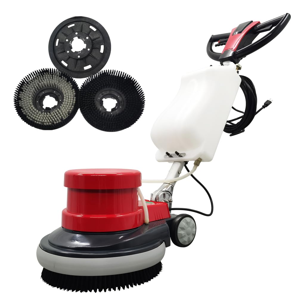 Floor Polisher & Buffer Commercial Floor Buffer Scrubber 17" Carpet Cleaning Machine 154RPM Industrial Orbiter Floor Cleaning with 3gal Tank and 3 Brush heads