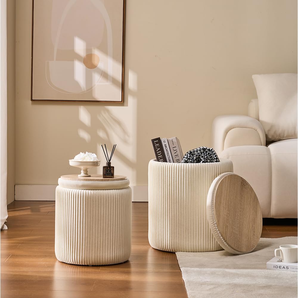 Set of 2 Round Storage Ottoman