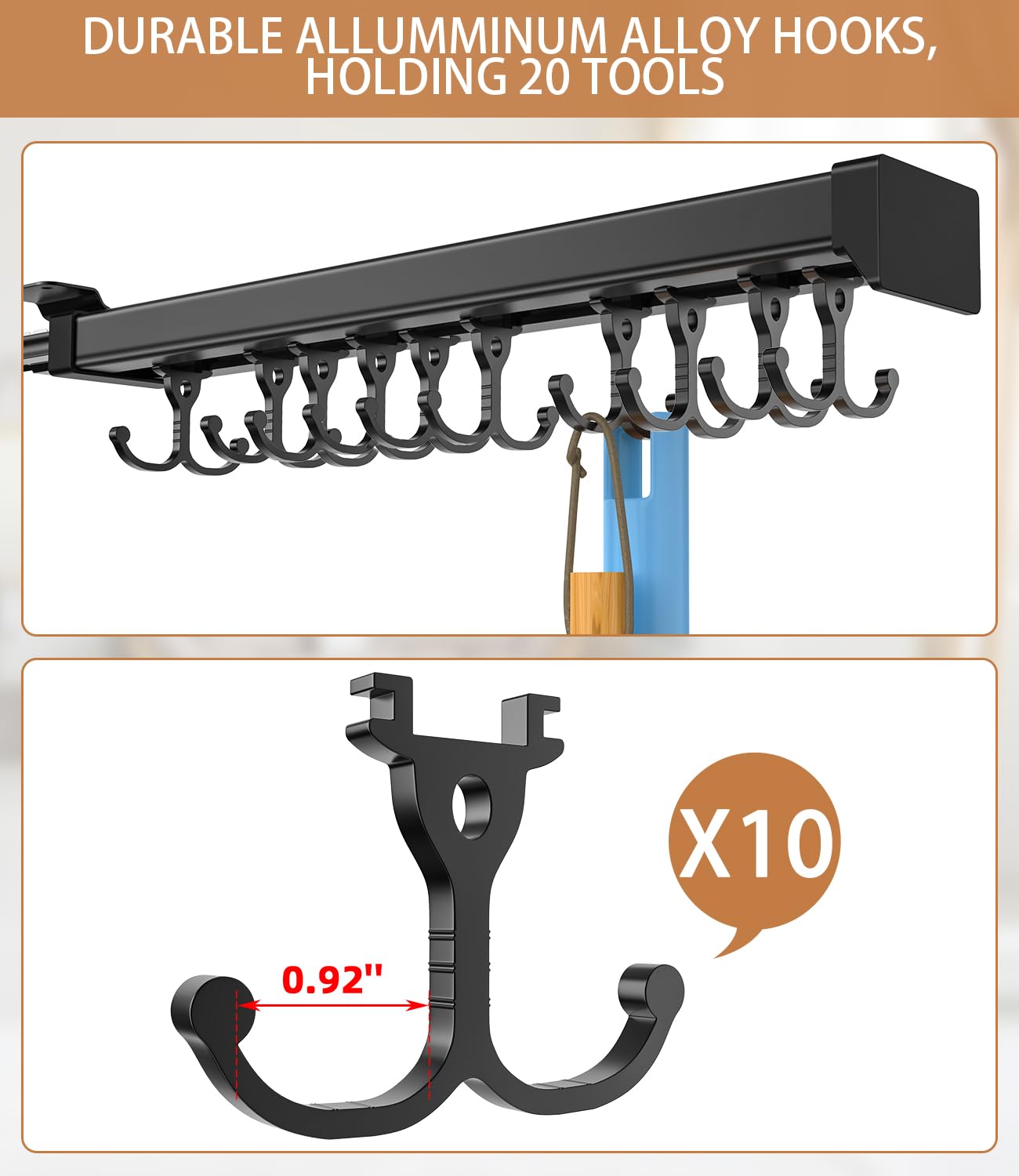 Pull Out Broom Holder With Adjustable Double Row Sliding Hook