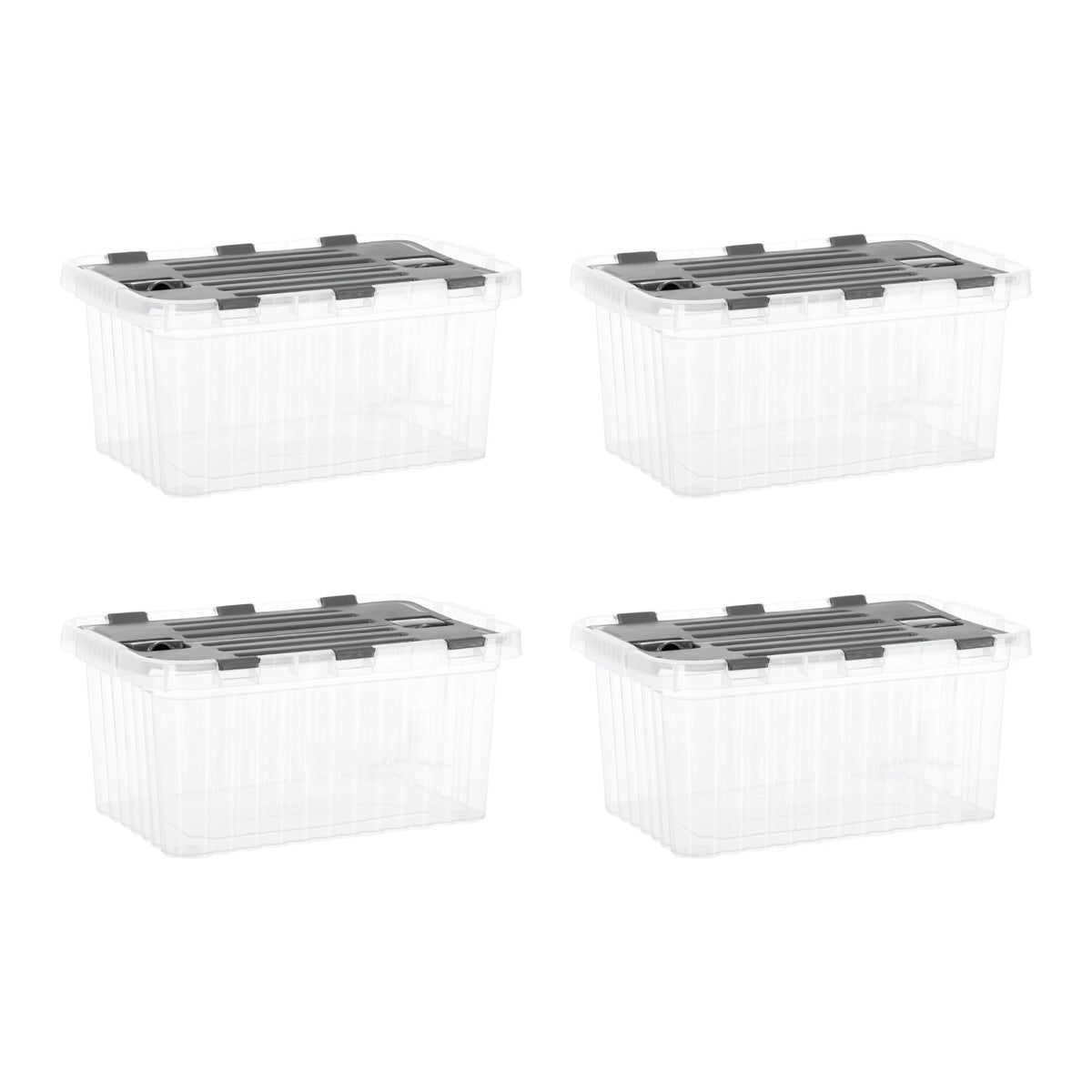 Clear Storage Boxes with Attached Lids (4 Count)