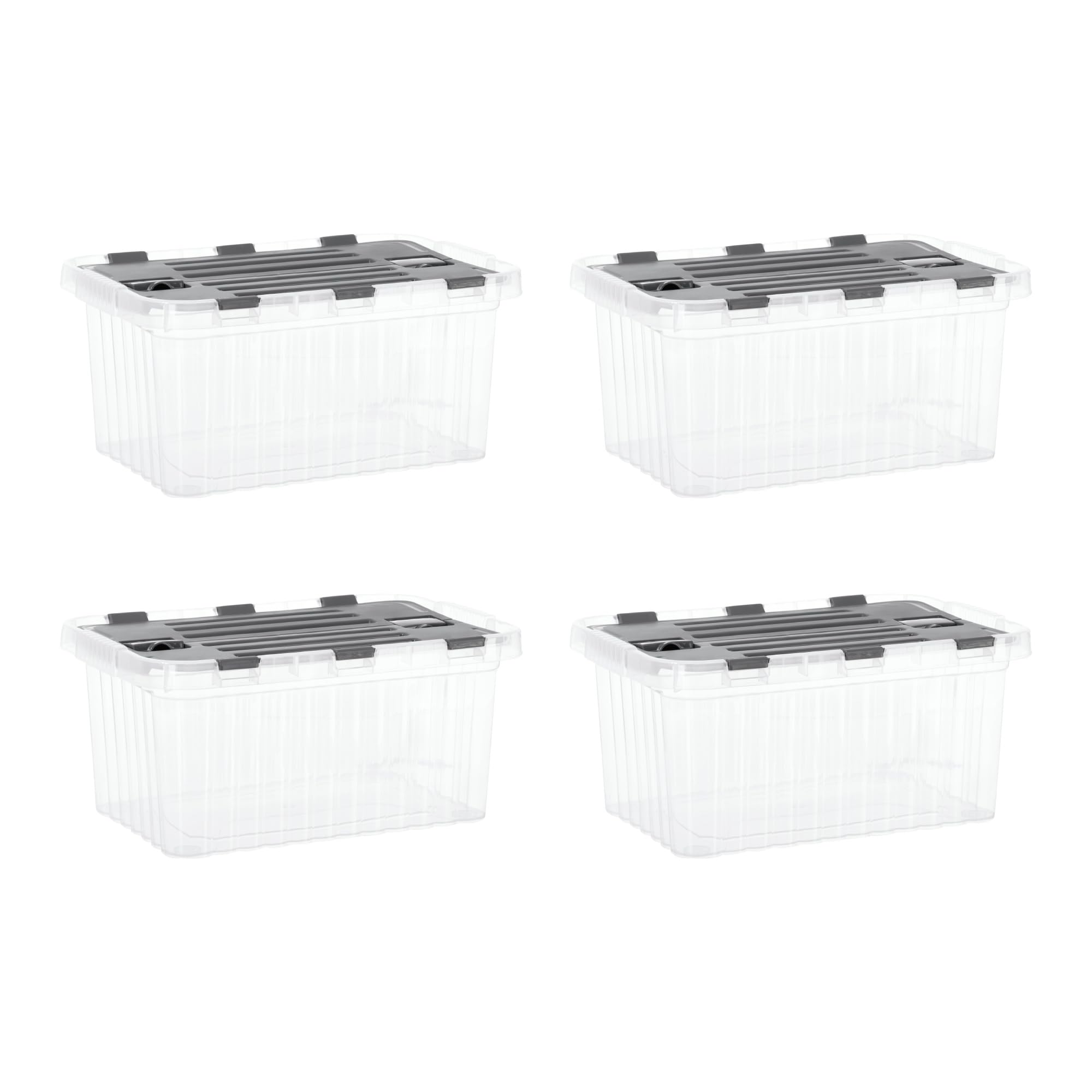 Clear Storage Boxes with Attached Lids (4 Count)