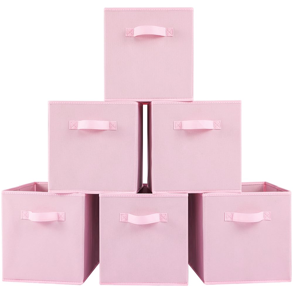 Fabric Storage Bins 6 Pack Fun Colored Durable Storage Cubes with Handles Foldable Cube Baskets for Home (6 Count)