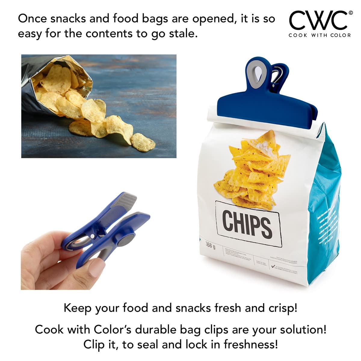 Bag Clips Heavy Duty Chip Clip and Refrigerator Magnet Clips for Food Storage with Air Tight Seal Grip (8 Count)