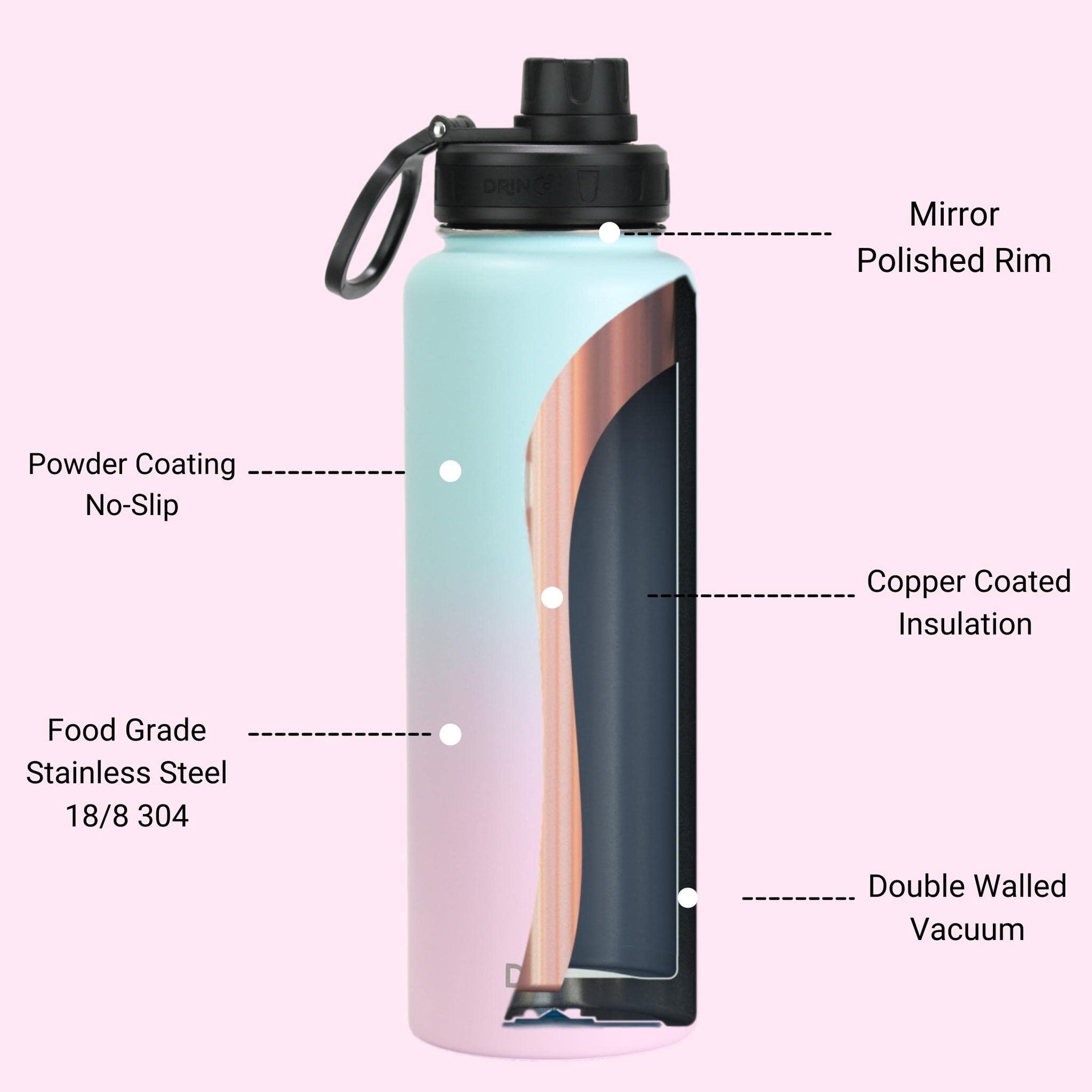 Stainless Steel Water Bottle Spout Lid Vacuum Insulated Double Wall Water Bottle Wide Mouth
