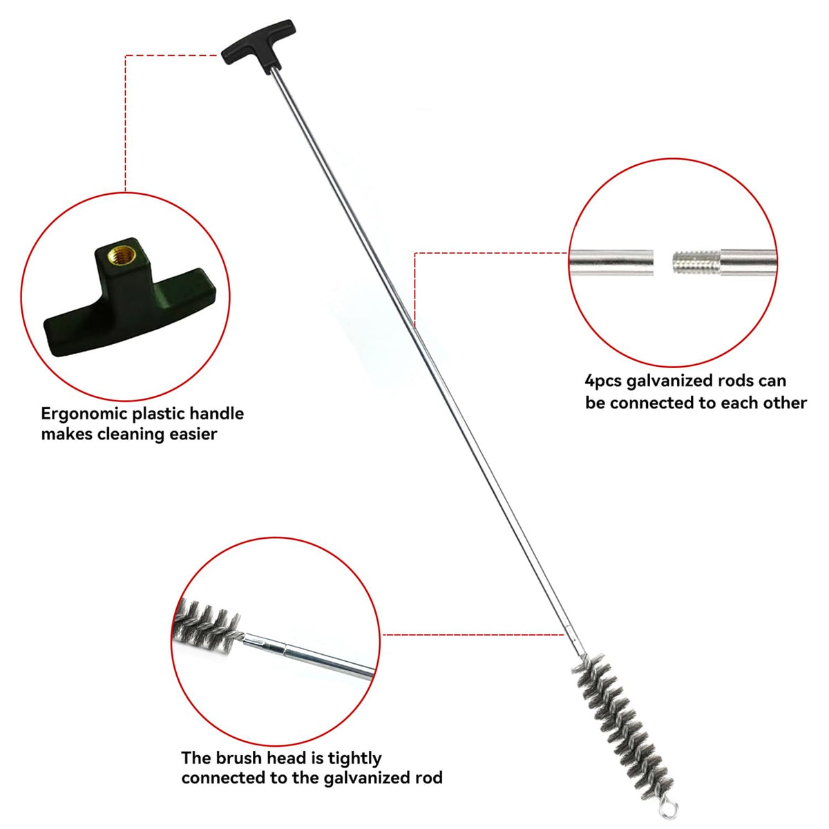 50 in Pipe Cleaning Brush Set with Stainless Steel Bristles