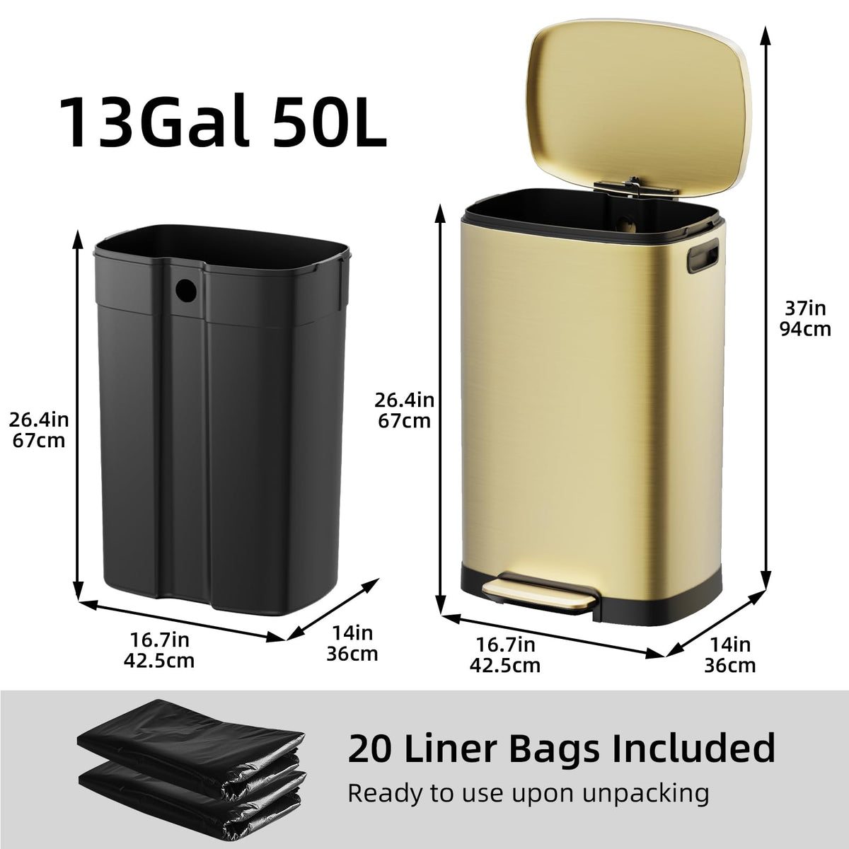 13 Gallon Kitchen Trash Can with Lid
