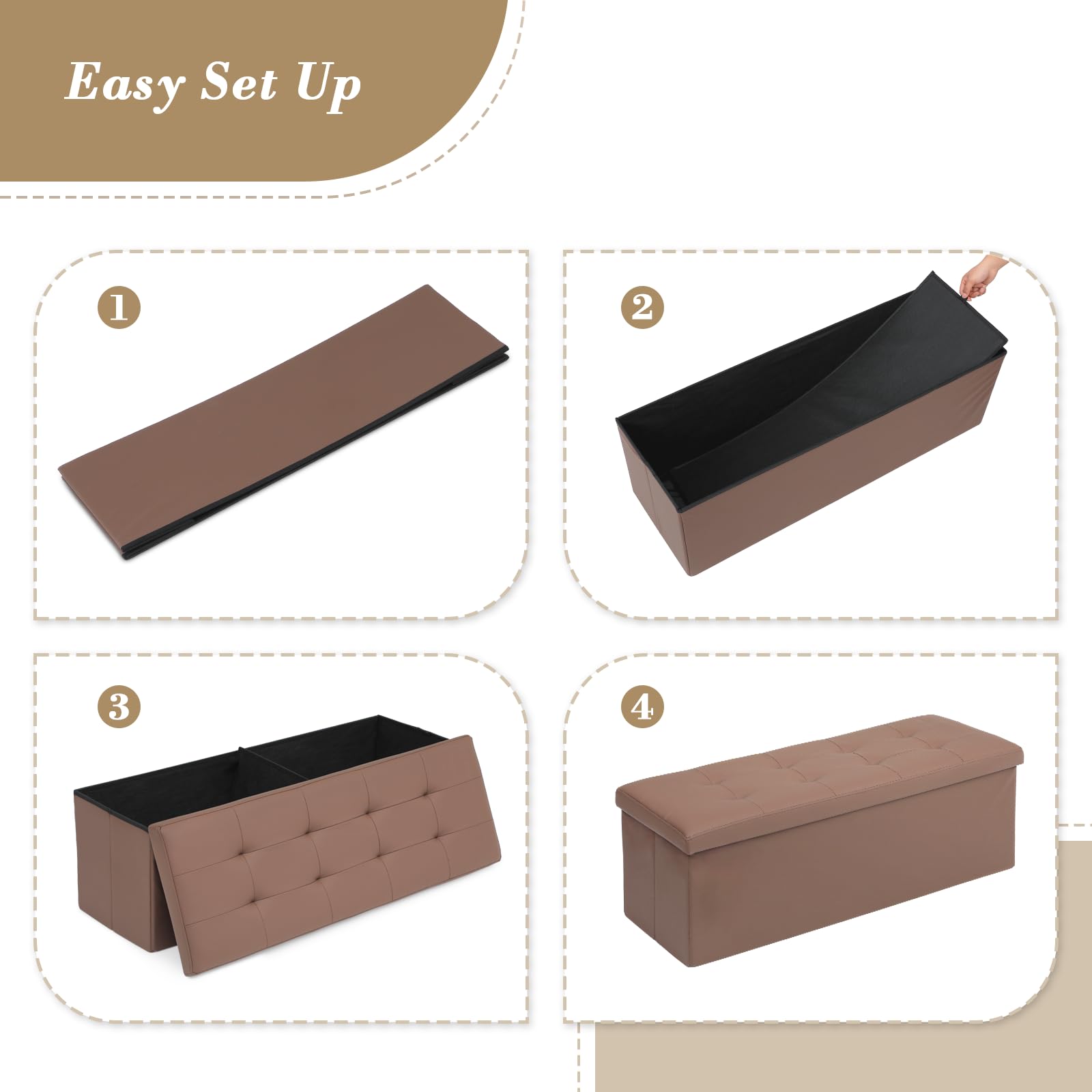 43" Storage Ottoman Bench Folding Bench with 130L Hidden Storage