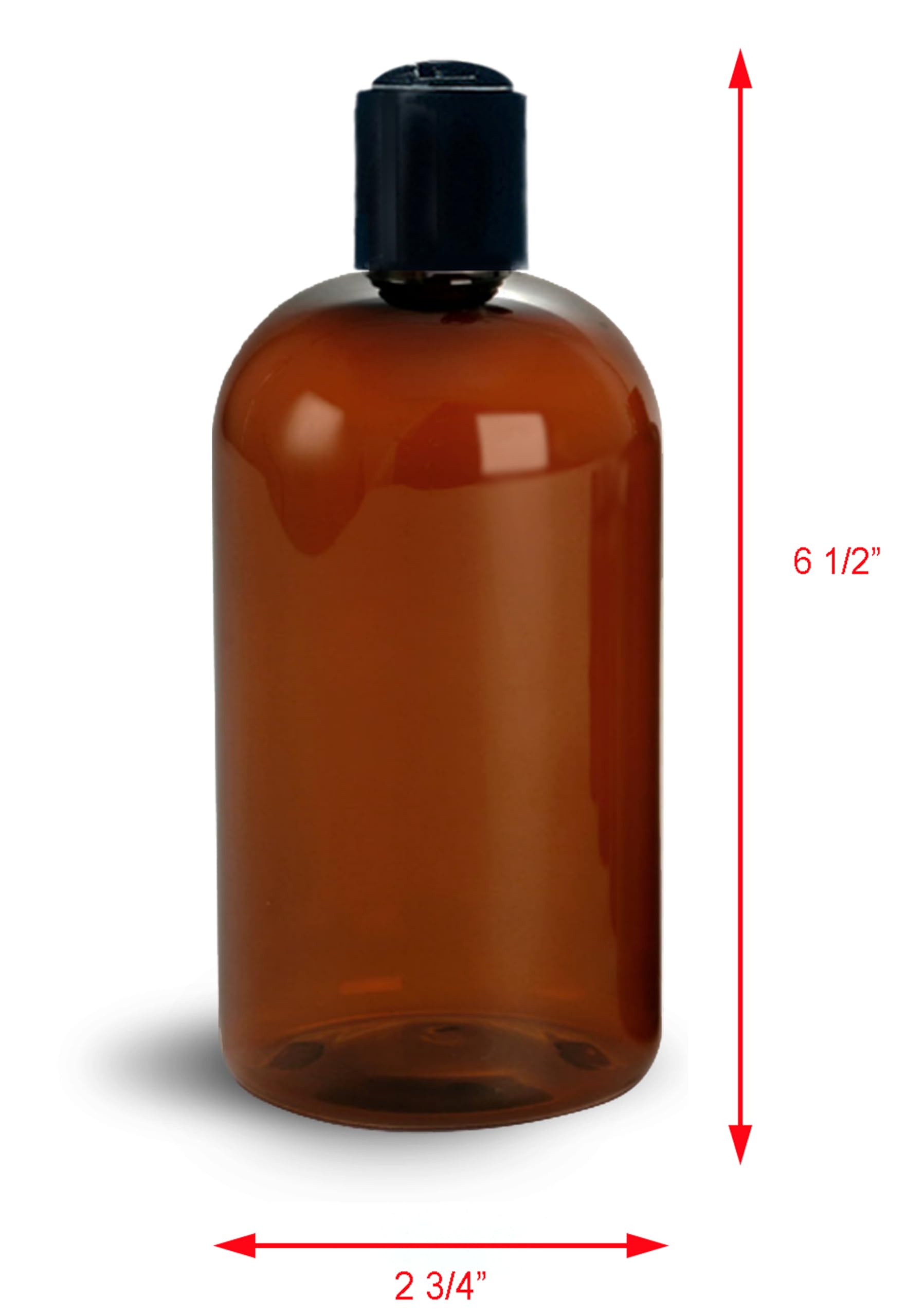 16 oz Amber Plastic Empty Bottles with Black Disc Top Caps (2 Count)
