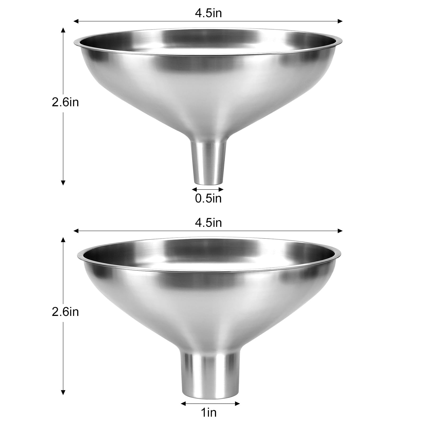 2 Pack Stainless Steel Kitchen Funnel Set for Filling Bottles