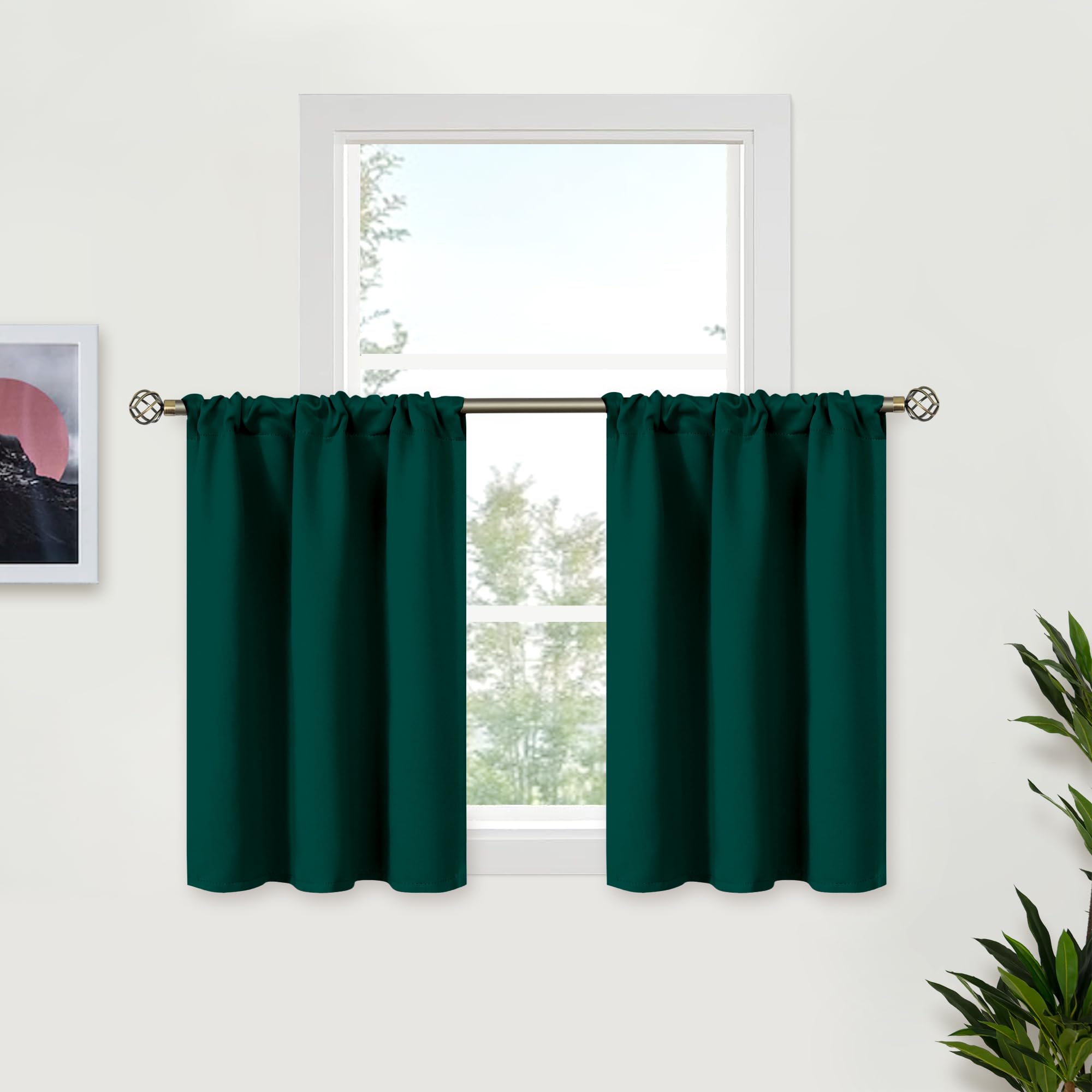 Emerald Green Blackout Curtains 36 Inch Length for Kitchen Window (2 Count)