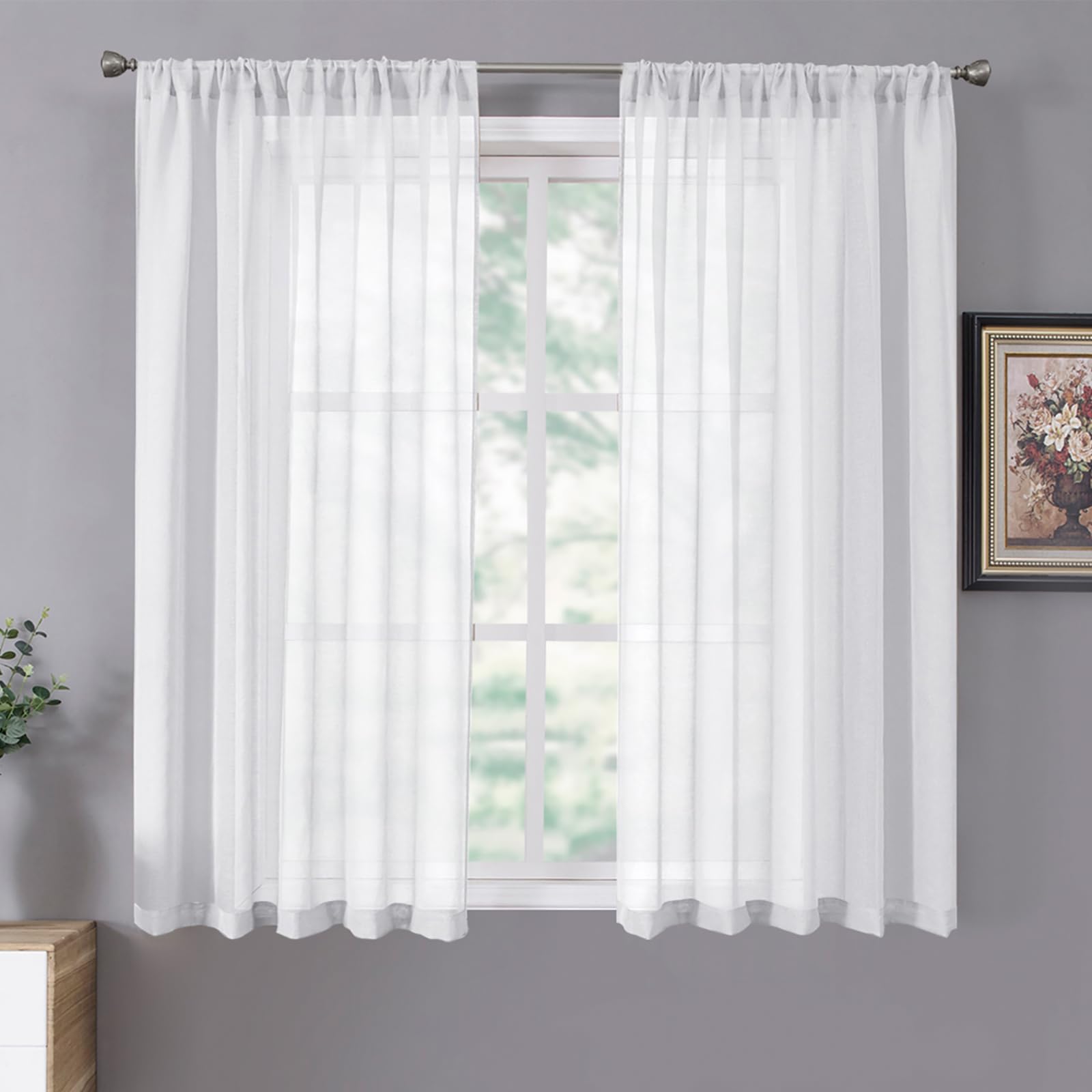 Sheer Curtains Linen Textured Bedroom Curtain Sheers Light Filtering Rod Pocket Voile Curtains for Living Room