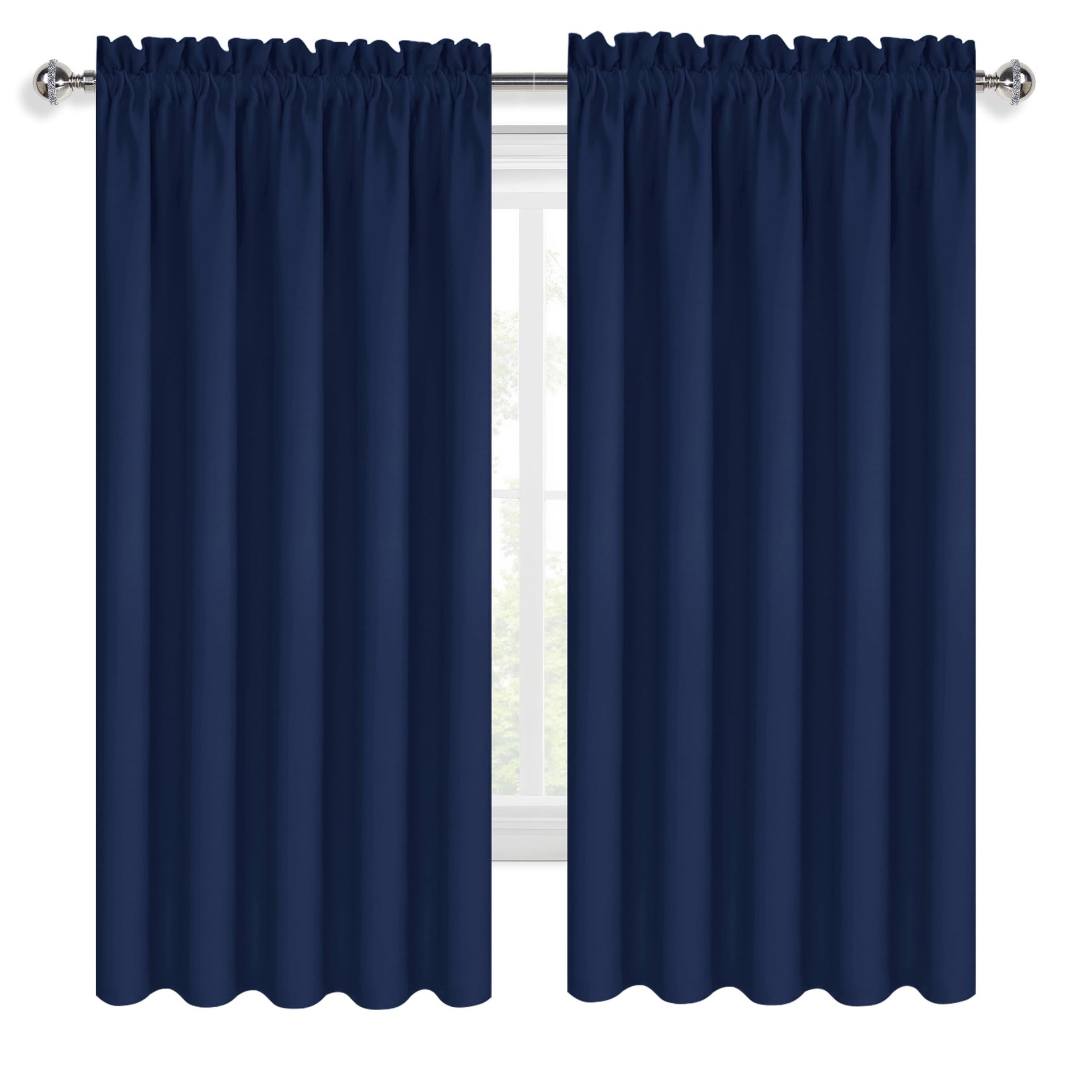 Wide Blackout Curtains for Bedroom 60 x 63 Inch Long Navy Blue