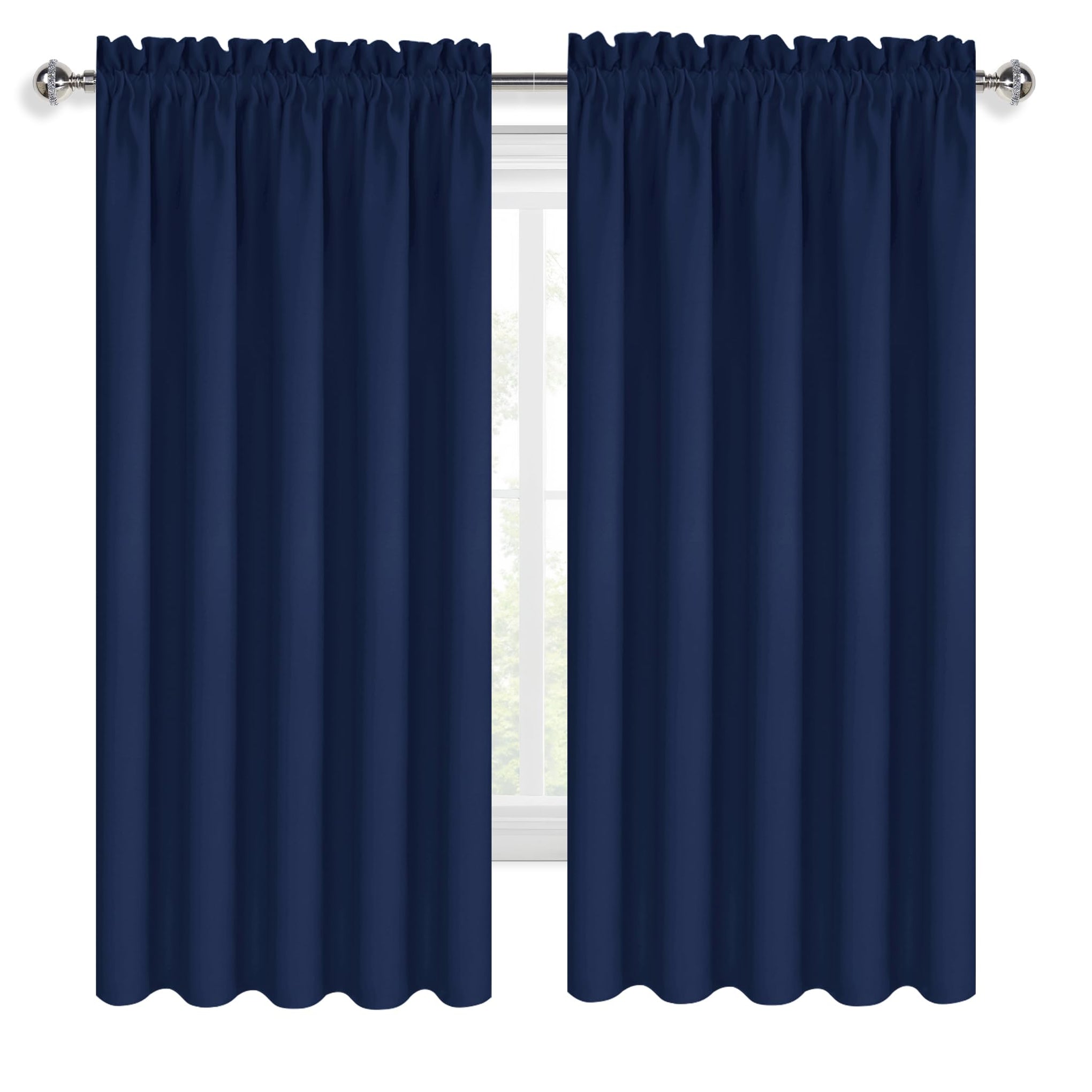 Wide Blackout Curtains for Bedroom 60 x 63 Inch Long Navy Blue