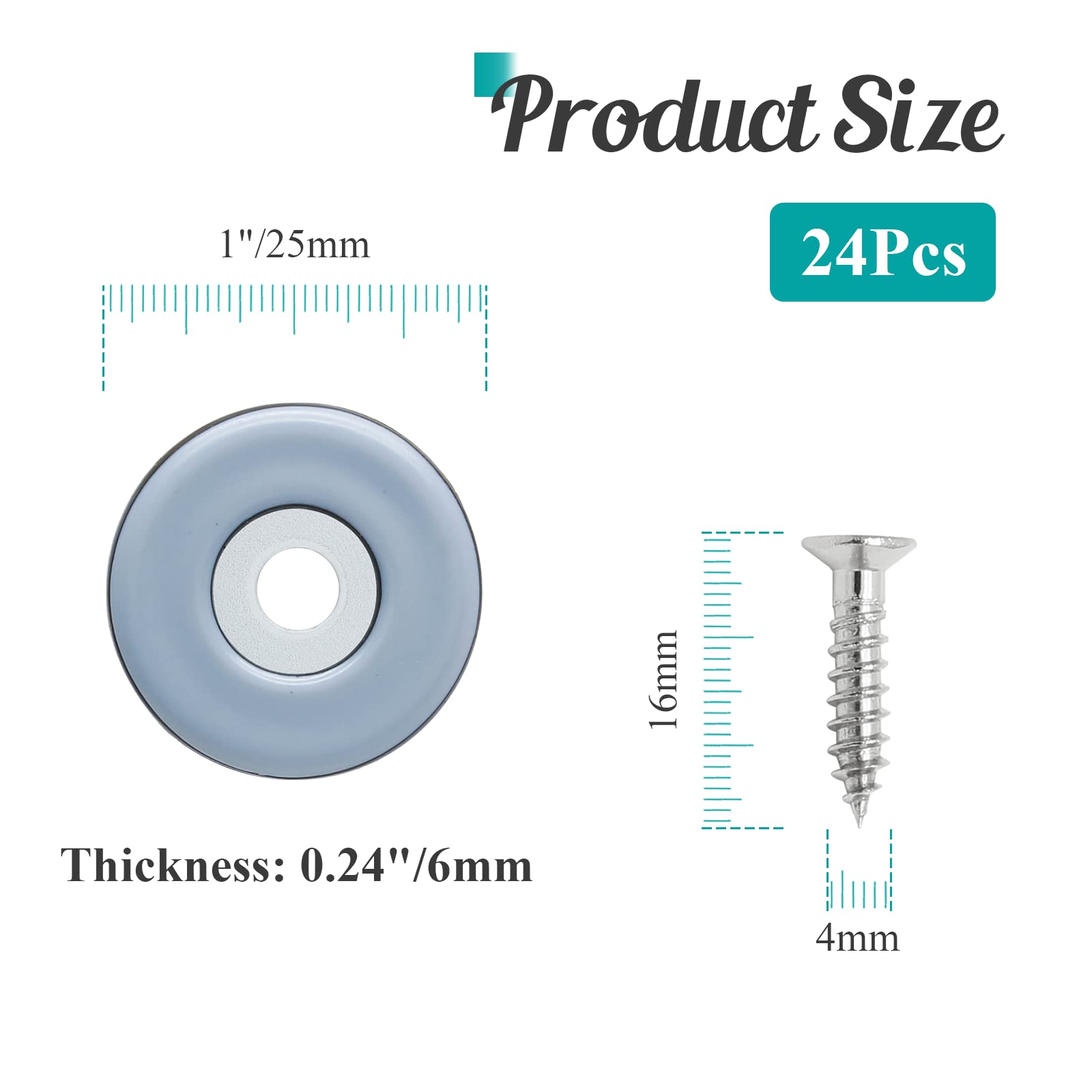 1" (25mm) Screw on Furniture Sliders, Gray/Black, 24pcs (24 Count)