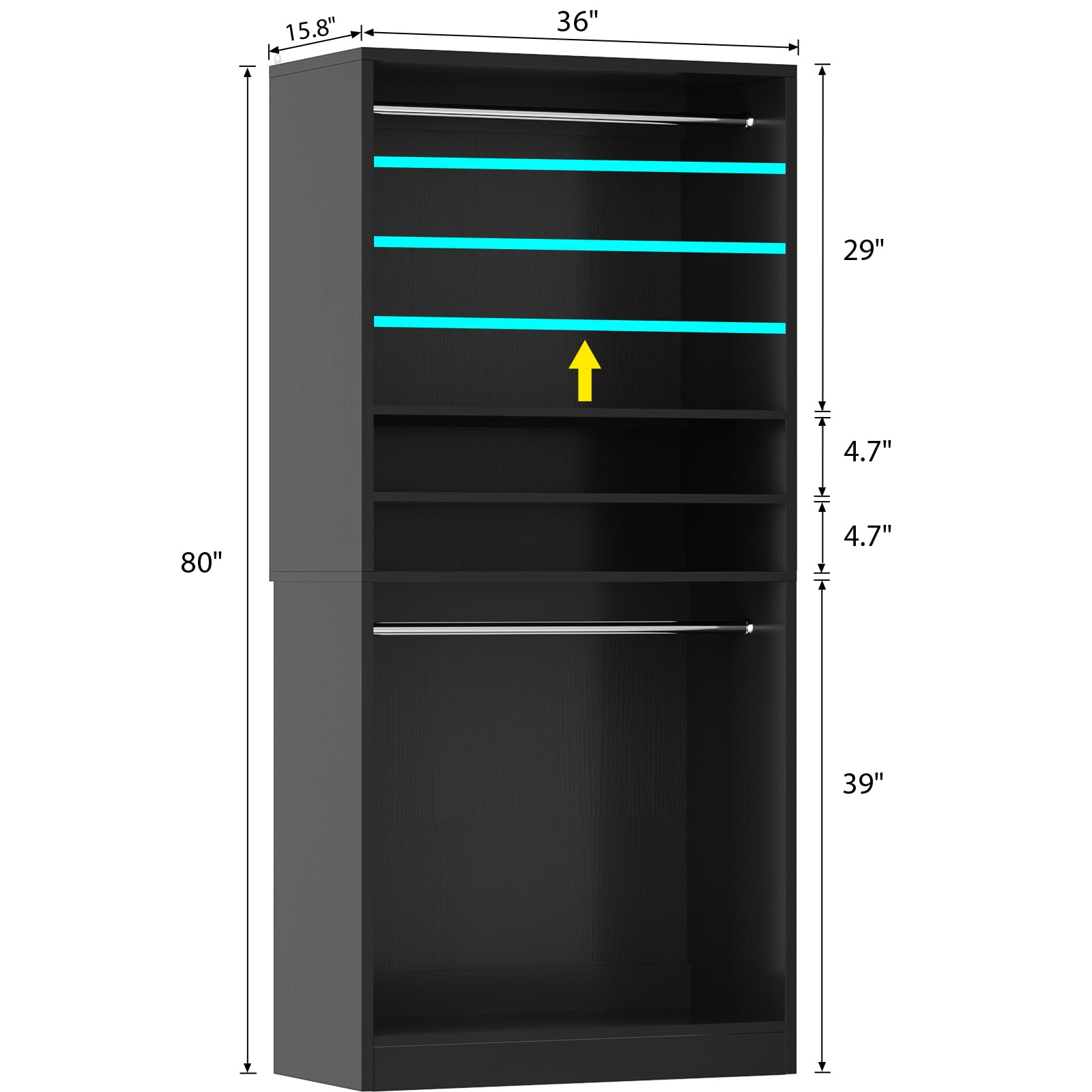 3FT Freestanding Closet System with 2 Hanging Rods & Adjustable Shelve