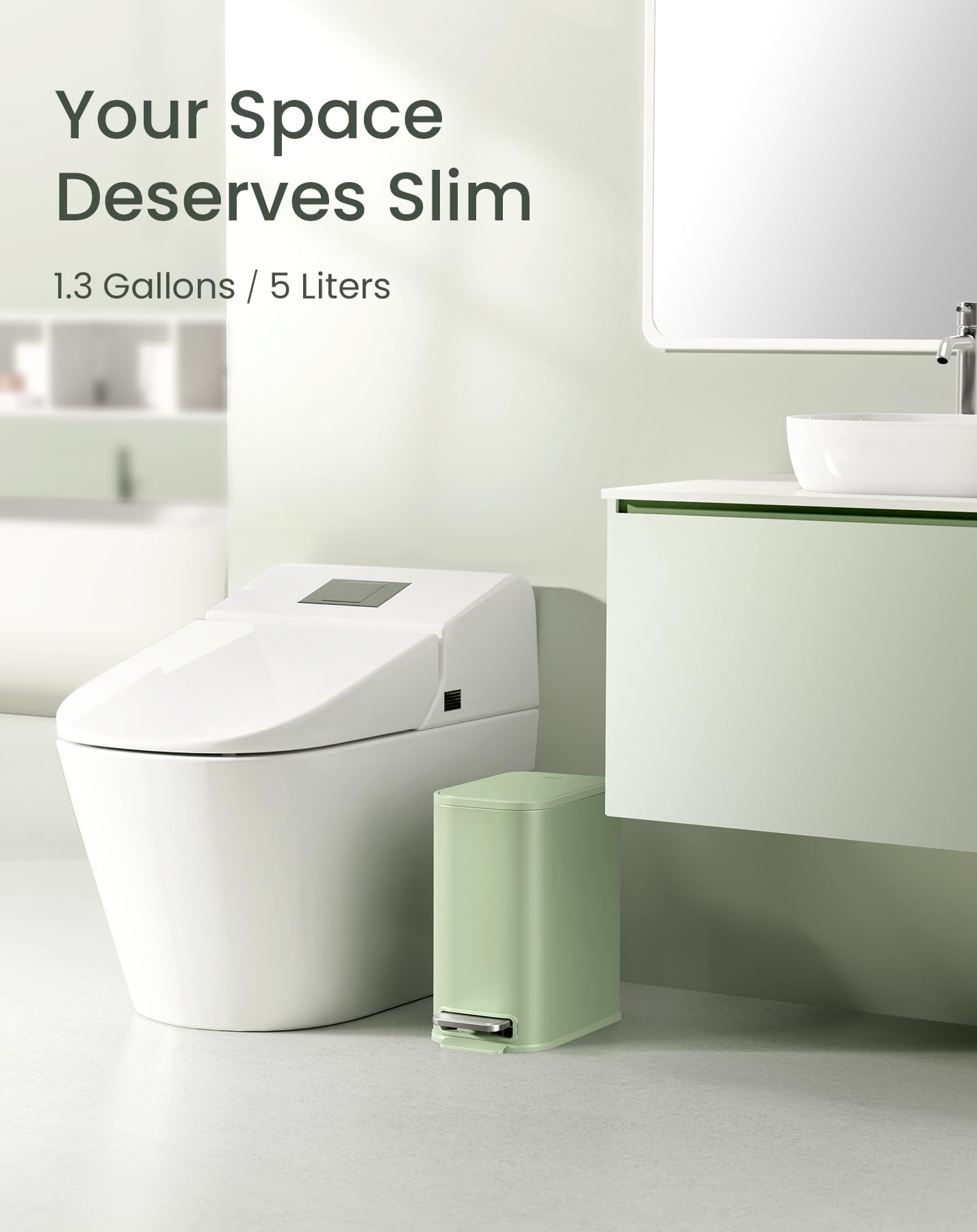 Small Bathroom Trash Can with Lid Soft Close & Pedal