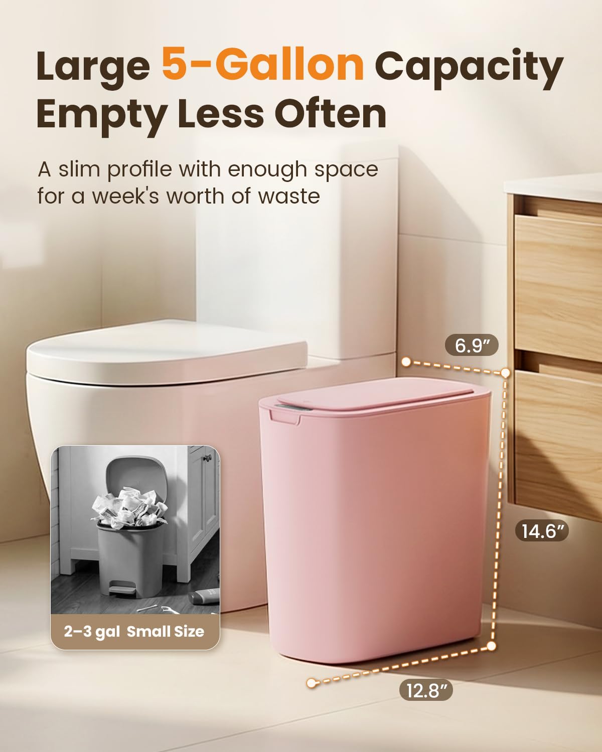 5 Gallon Automatic Bathroom Trash Can with Lid
