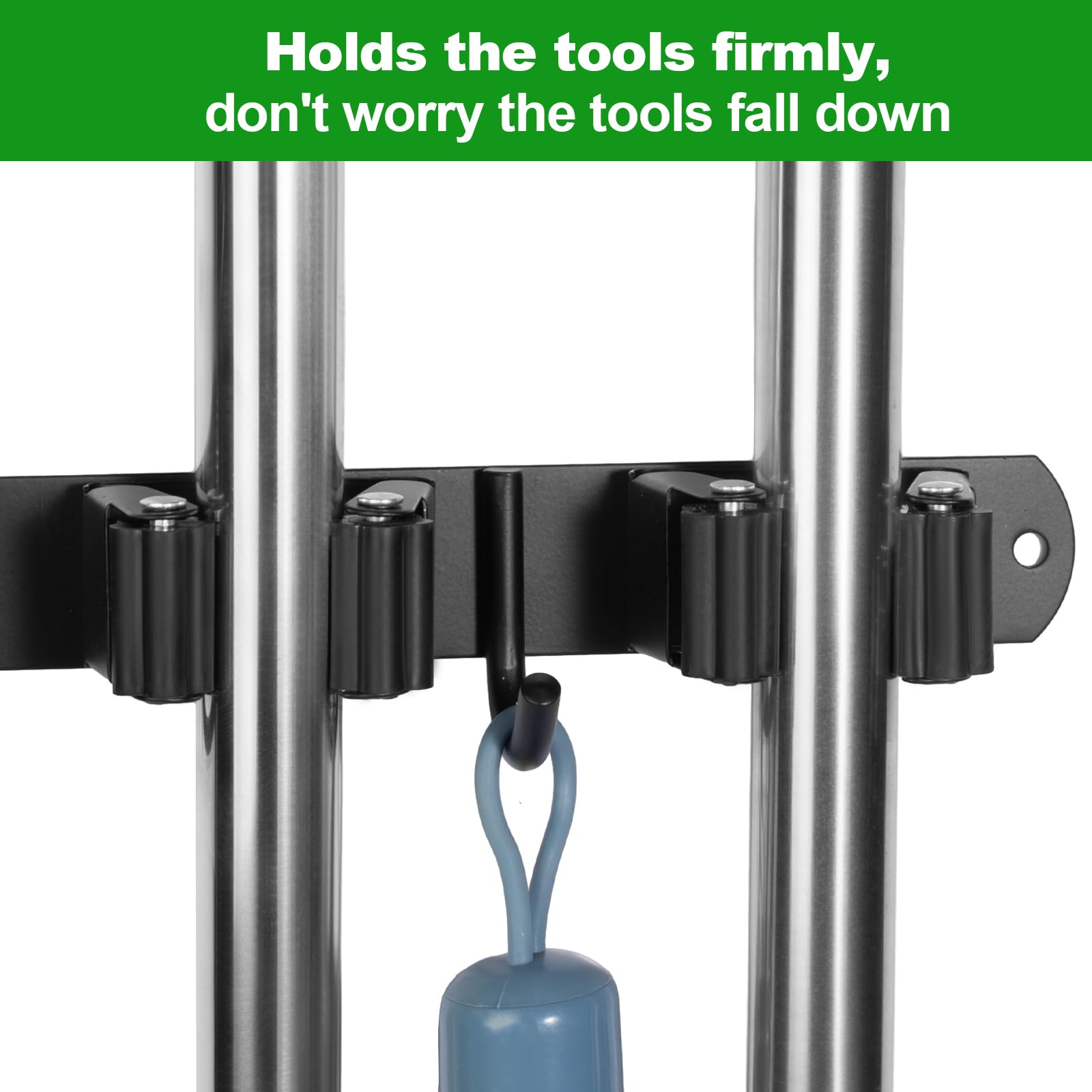 2 Pack] 5 Racks and 4 Hooks Mop and Broom Holder Wall Mount (2 Count)
