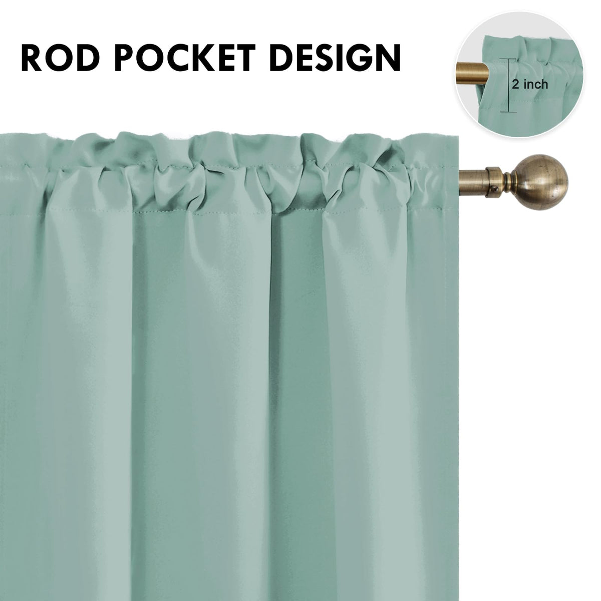 Blackout Curtains for Bedroom 38 x 63 Inch Long Sage Green 2 Panels (2 Count)