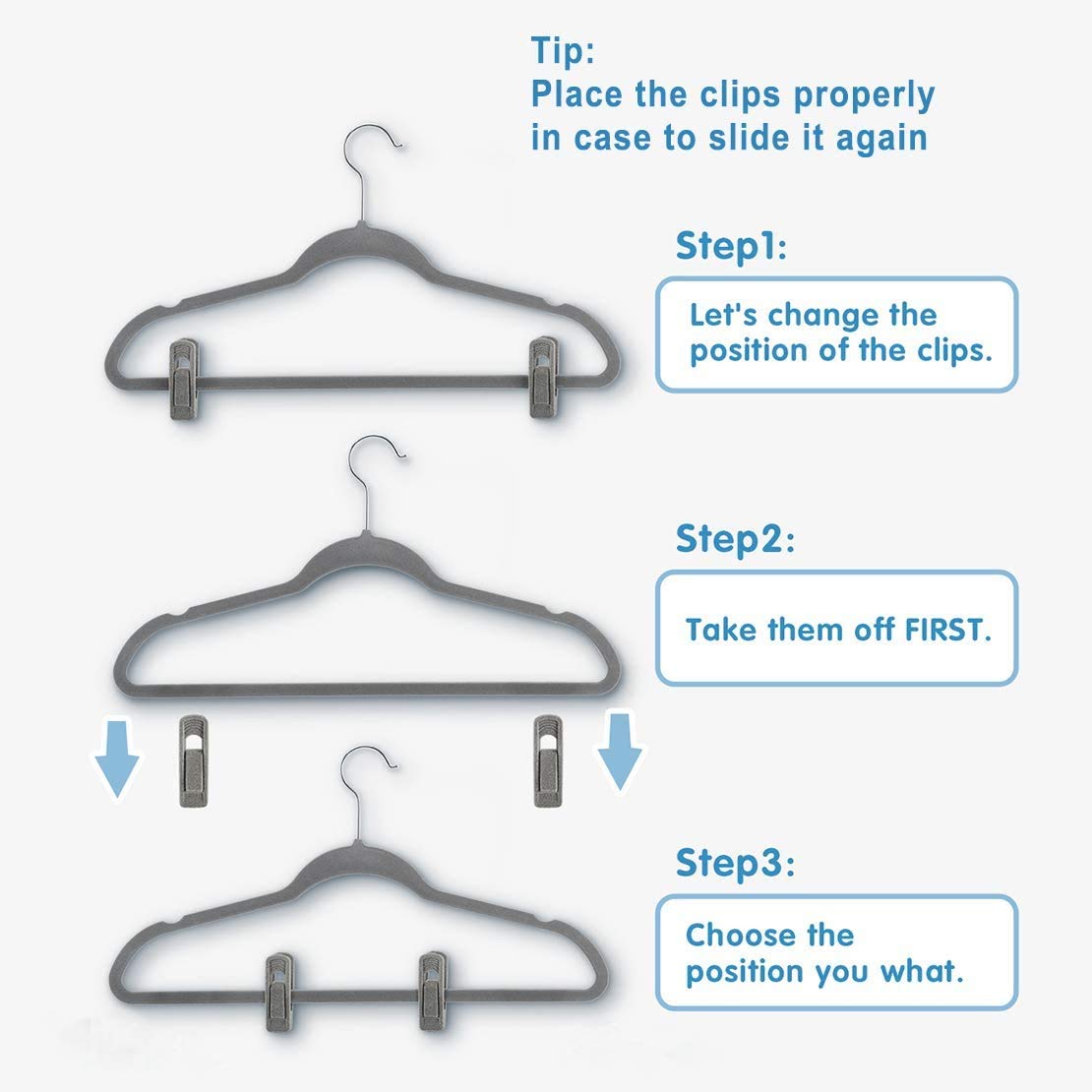 Grey Hanger Clips for Velvet Hangers (40 Count)