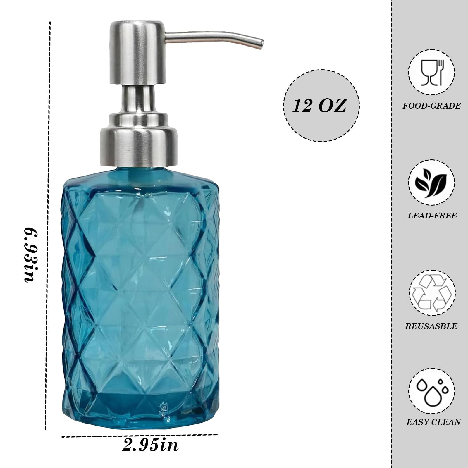12Oz Blue Glass Soap Dispenser
