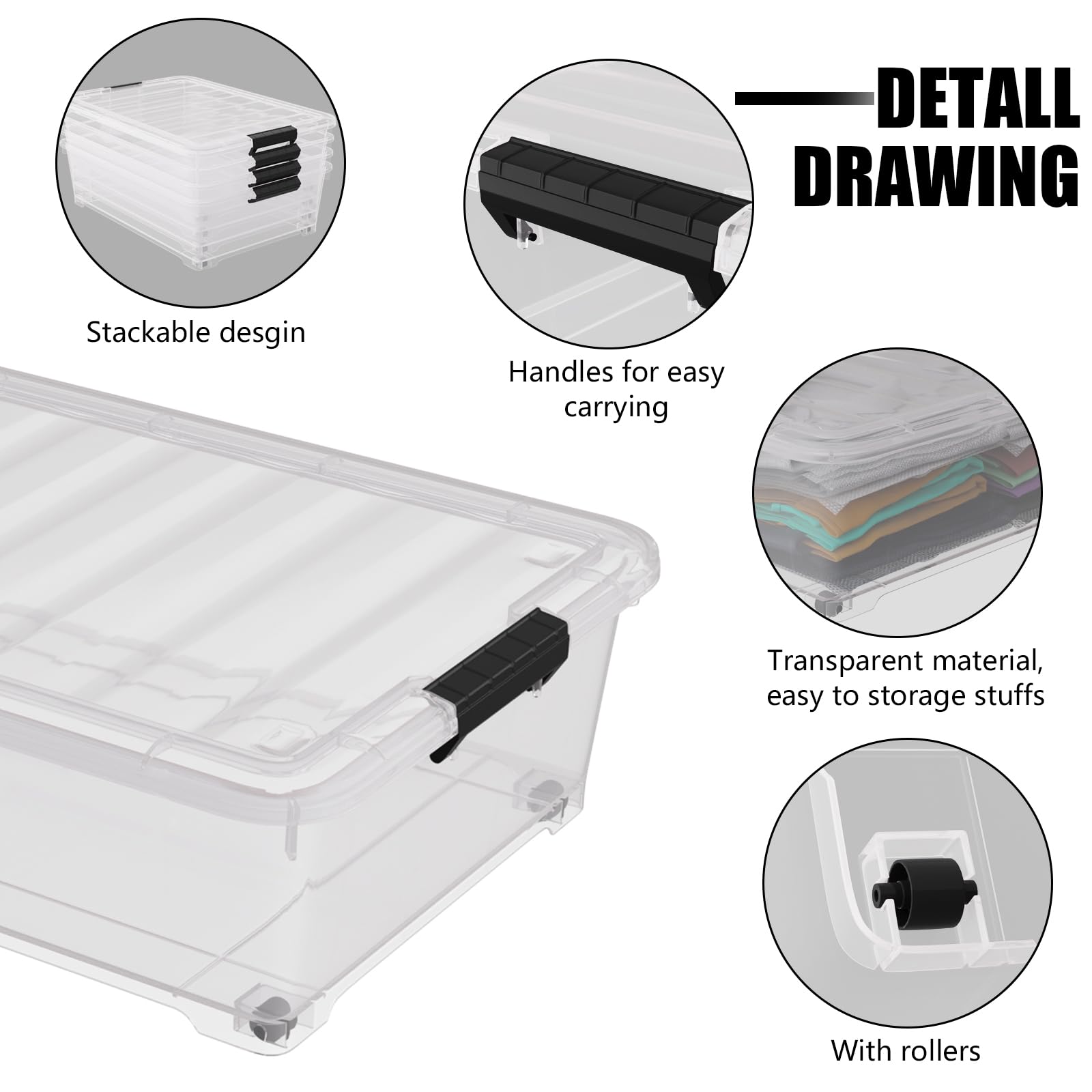 4 Pack Underbed Storage Bins with Lids (3 Count)