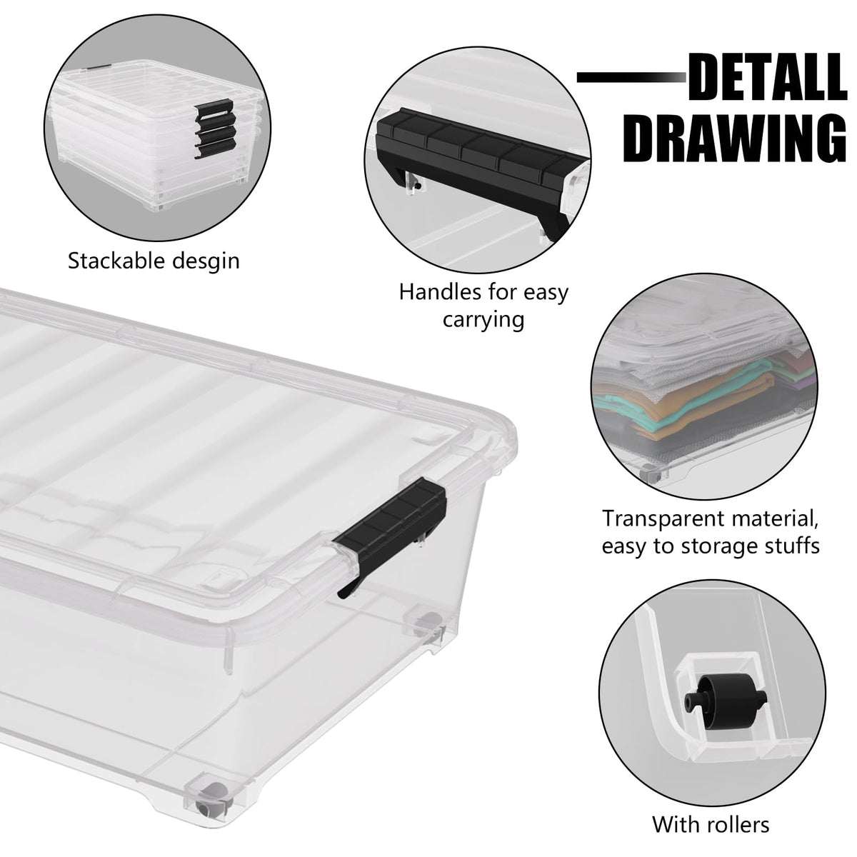 4 Pack Underbed Storage Bins with Lids (3 Count)