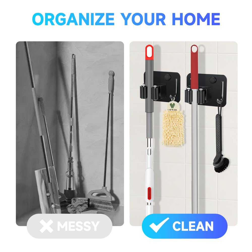2 Pack Broom Holder with Heavy Duty Hooks (6.24 Ounce)