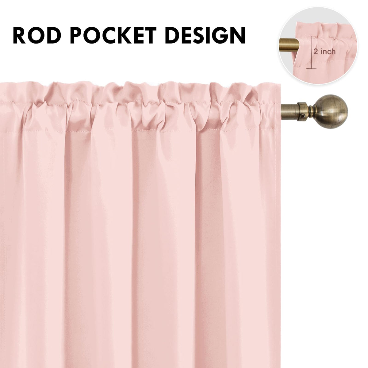 Blackout Curtains for Bedroom 52 x 45 Inch Long Blush Pink 2 Panels (2 Count)