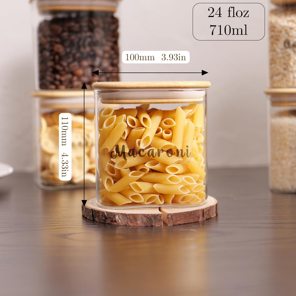 6 Pcs Square Glass Pantry Storage Containers with Bamboo Airtight Lid and 248 Clear Pantry Labels Preprinted