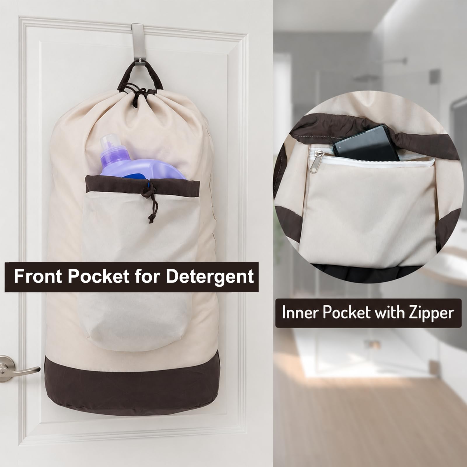 Laundry Bag Backpack with Shoulder Straps and Detergent Holder Clothes