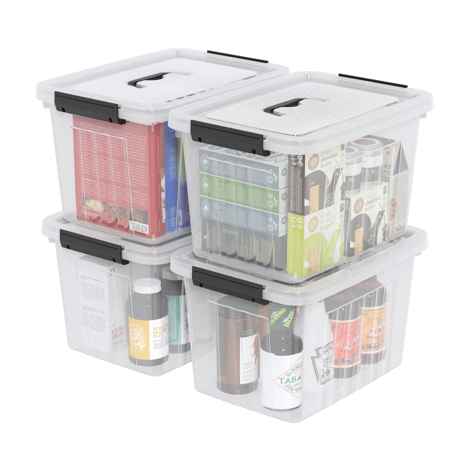 18 Quart Clear Plastic Storage Latching Bin with Lids (4 Count)