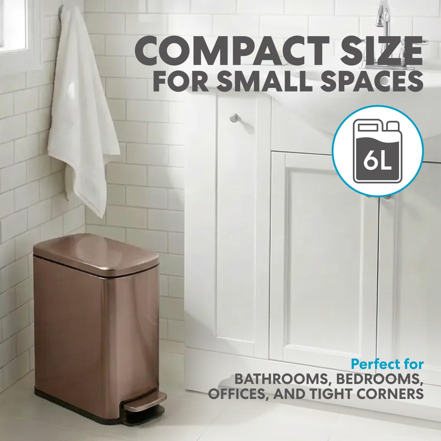 6L 1.6G Stainless Steel Bathroom Trash Can with Hands