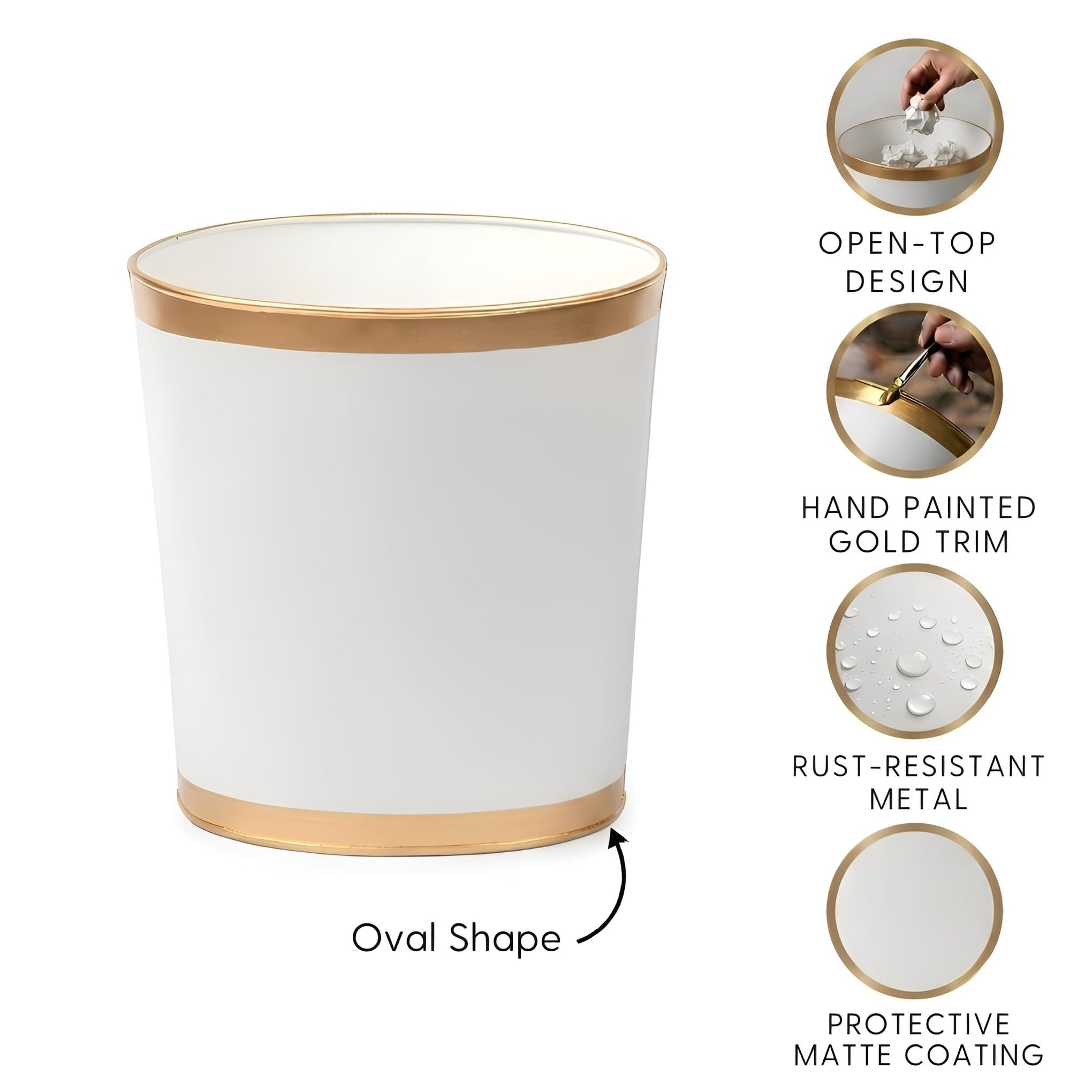 Mattie Decorative White and Gold Bathroom Trash Can