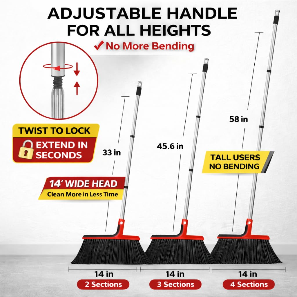 Heavy Duty Angle Broom with 58″ Long Handle